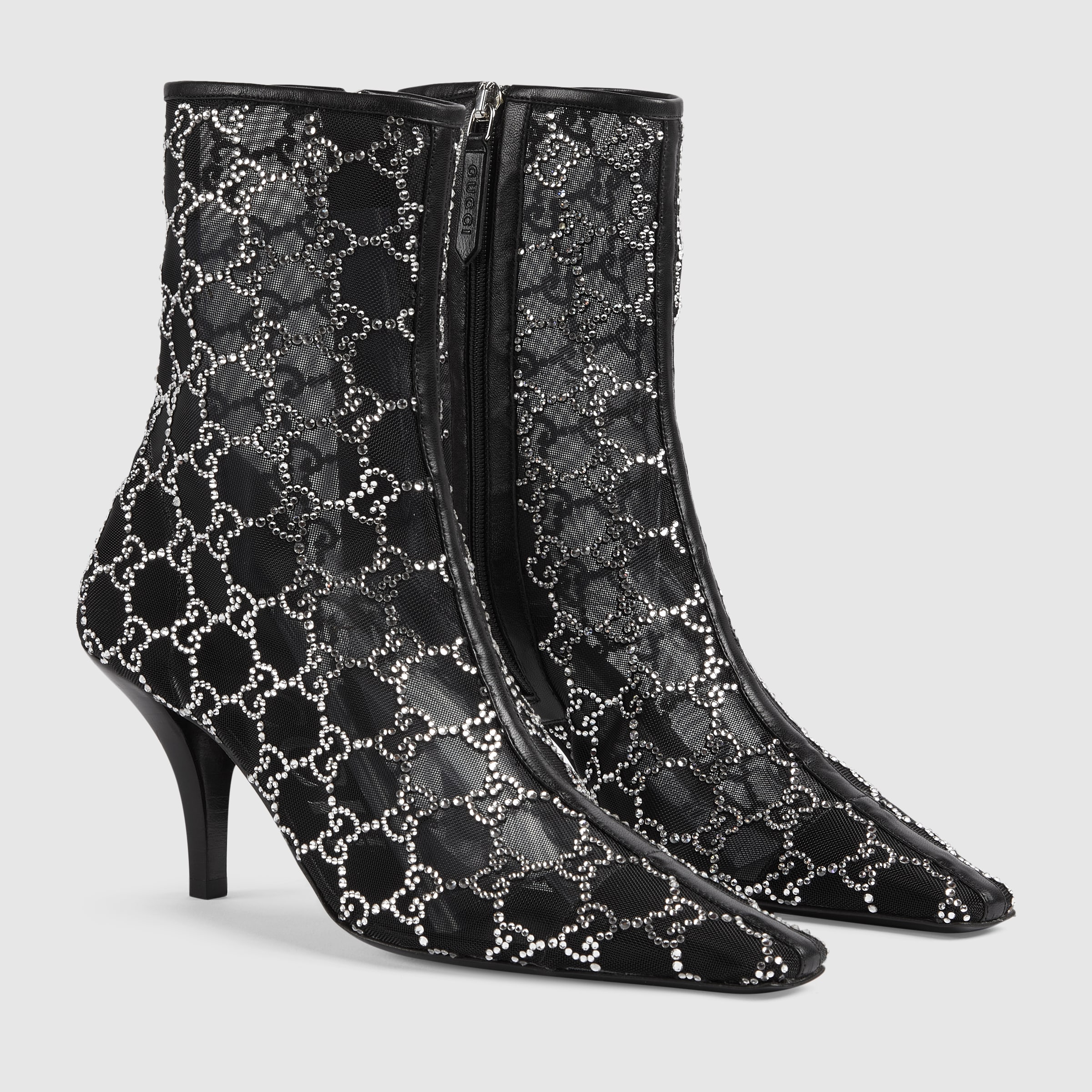 Women's GG midheel boot in black GG crystal mesh GUCCI® Australia