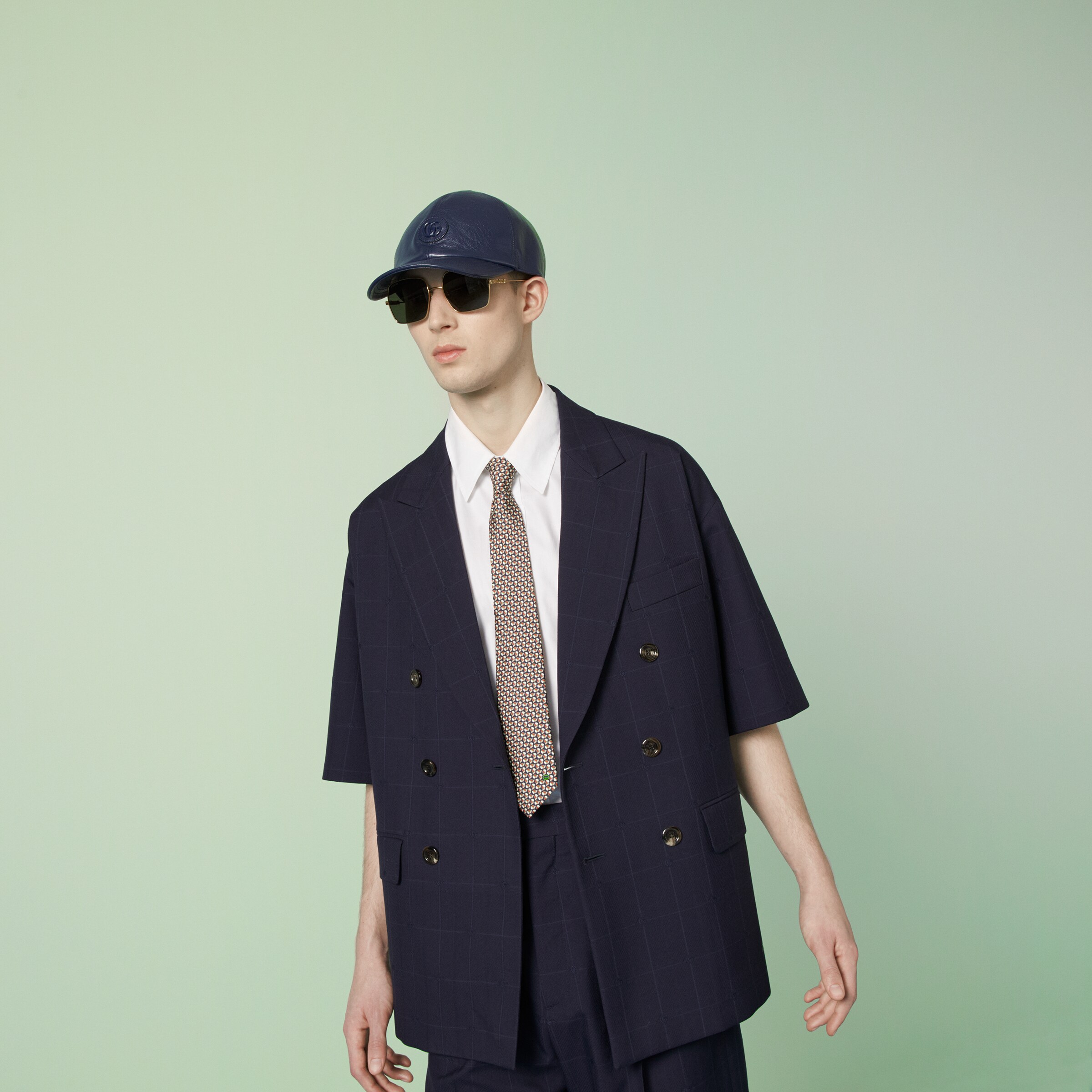 Interlocking G baseball hat print silk tie in blue and white GUCCI® US