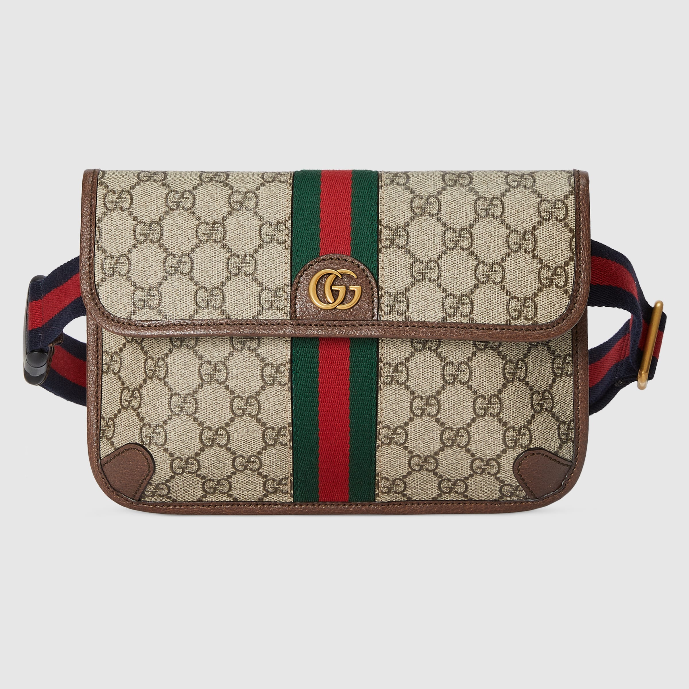 OPHIDIA SMALL BELT BAG 23 IN DARK BLUE MONOGRAM CANVAS AND BLACK LAMBSKIN TRIM