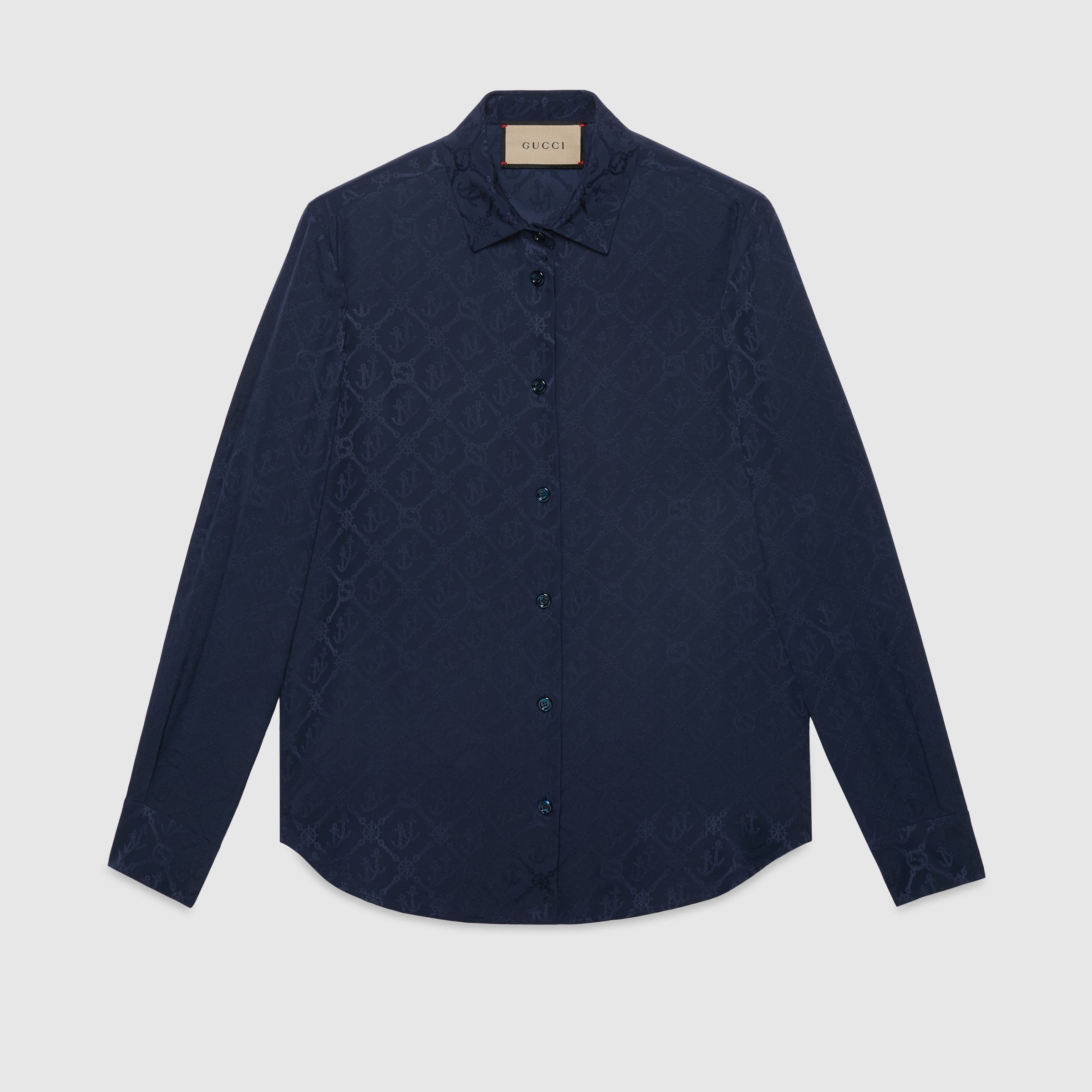 Gucci Anchor Silk Jacquard Shirt And Bra Set In Blue ModeSens