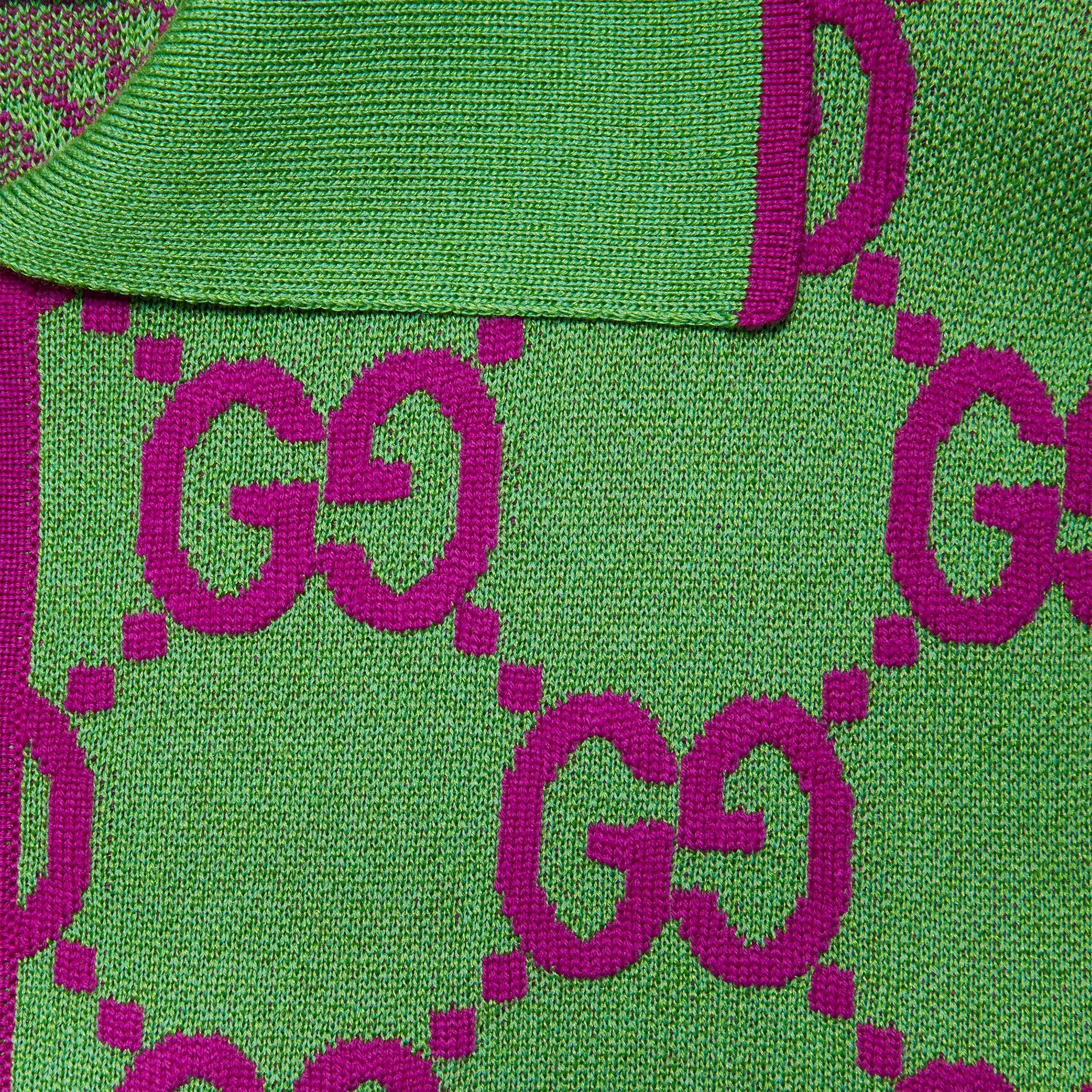 GG cotton and silk blend polo dress in green and purple GUCCI® Canada