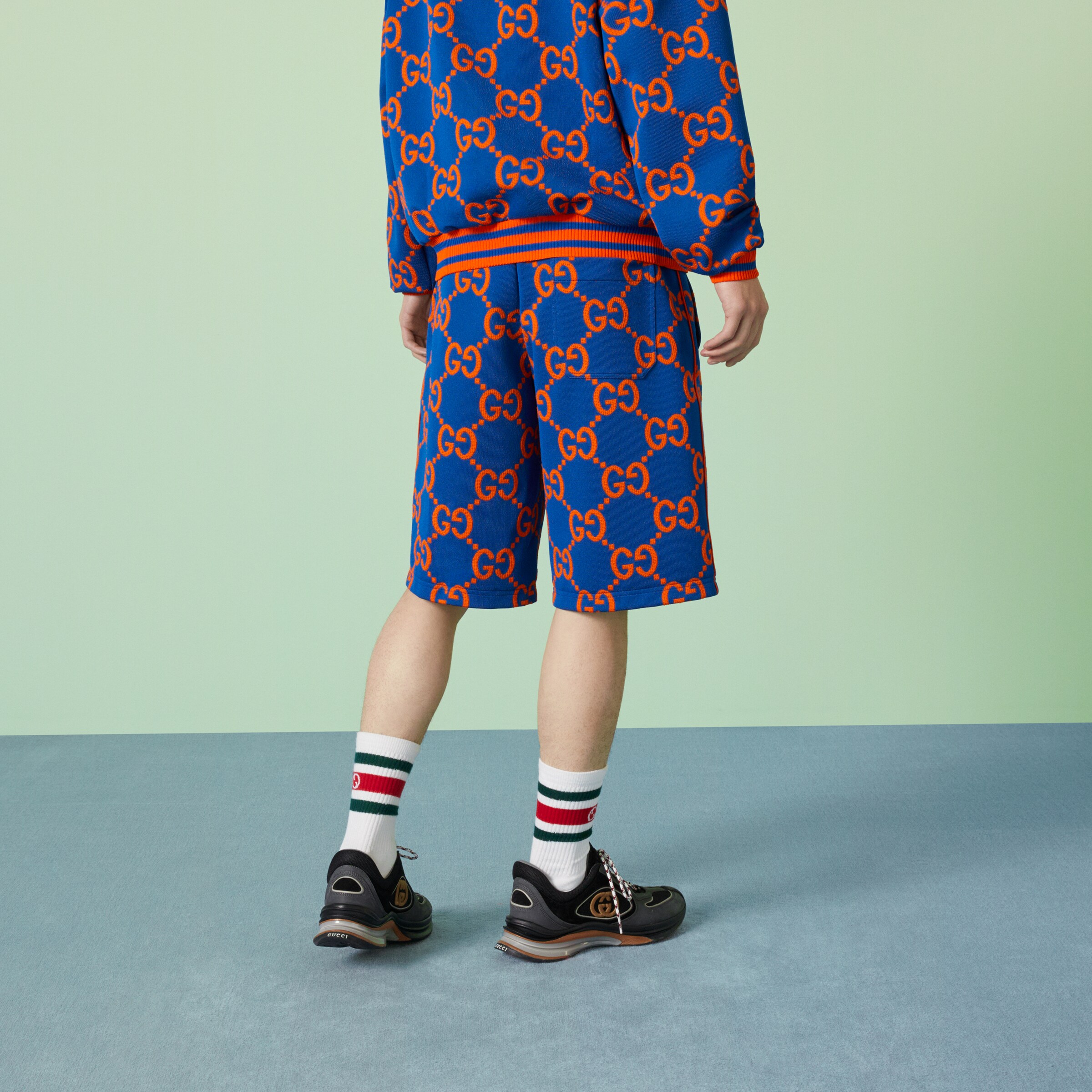 GG cotton jacquard shorts in blue and orange GUCCI® US