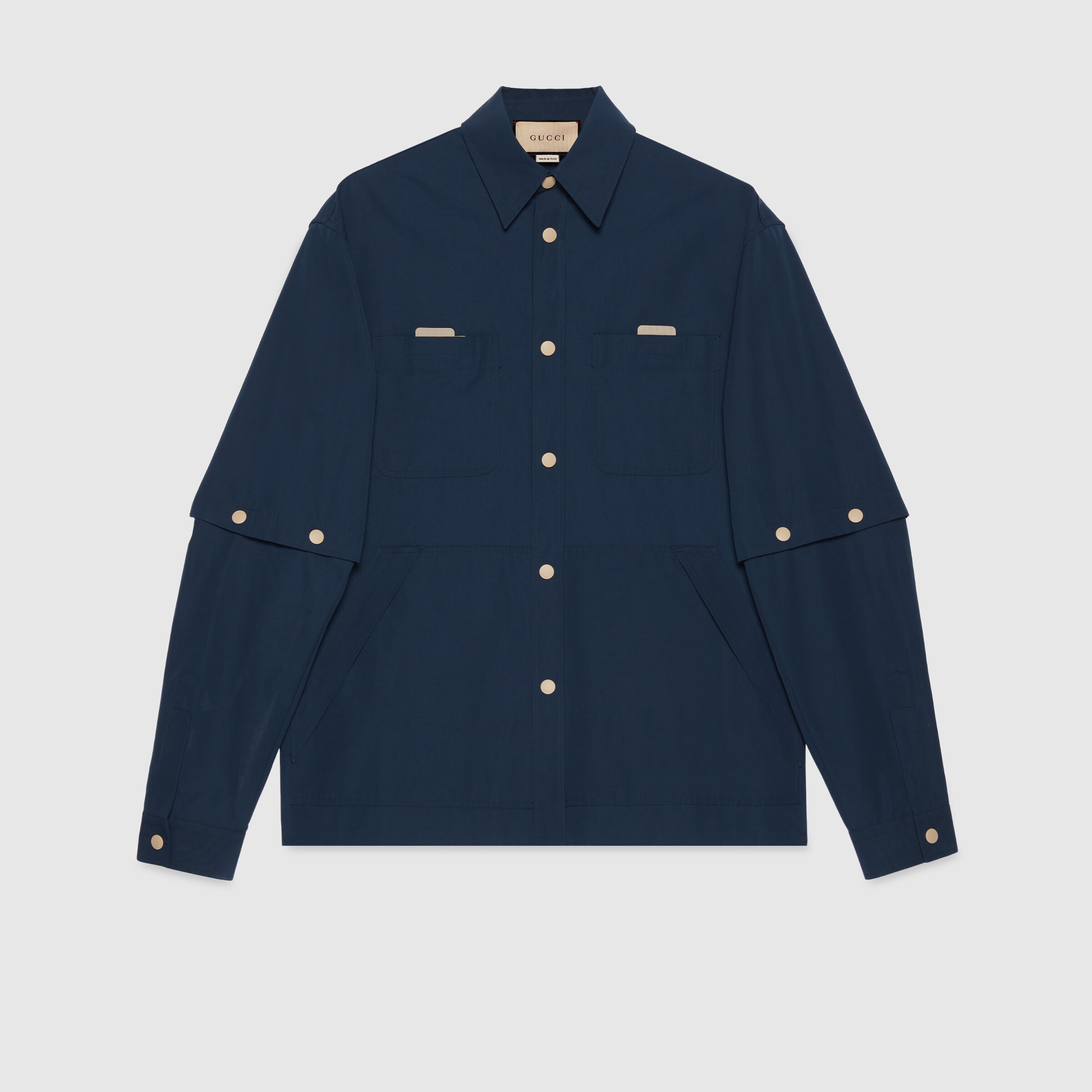 Cotton nylon shirt with embroidery in blue GUCCI® SG