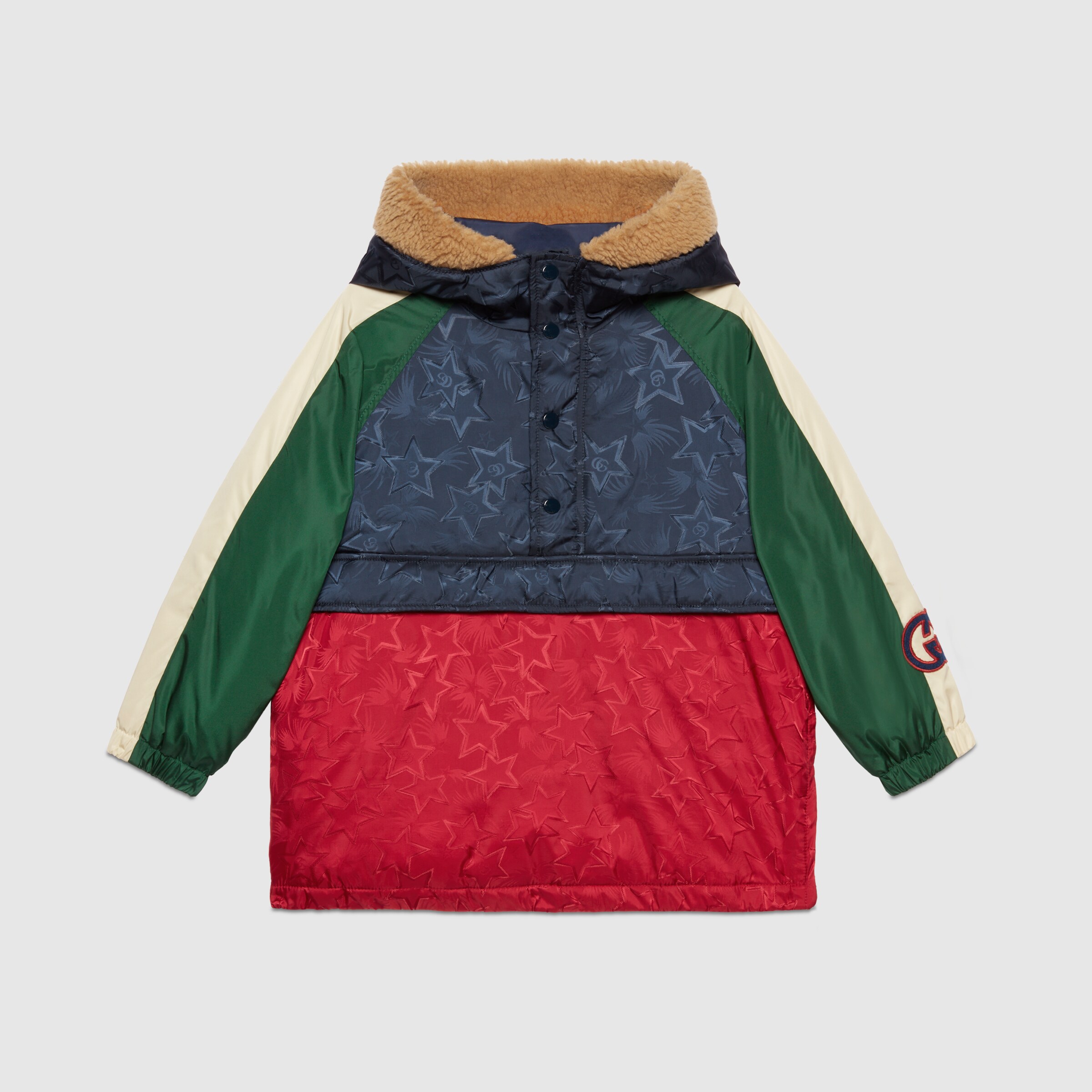 Children's nylon jacquard jacket in blue and red GUCCI® US