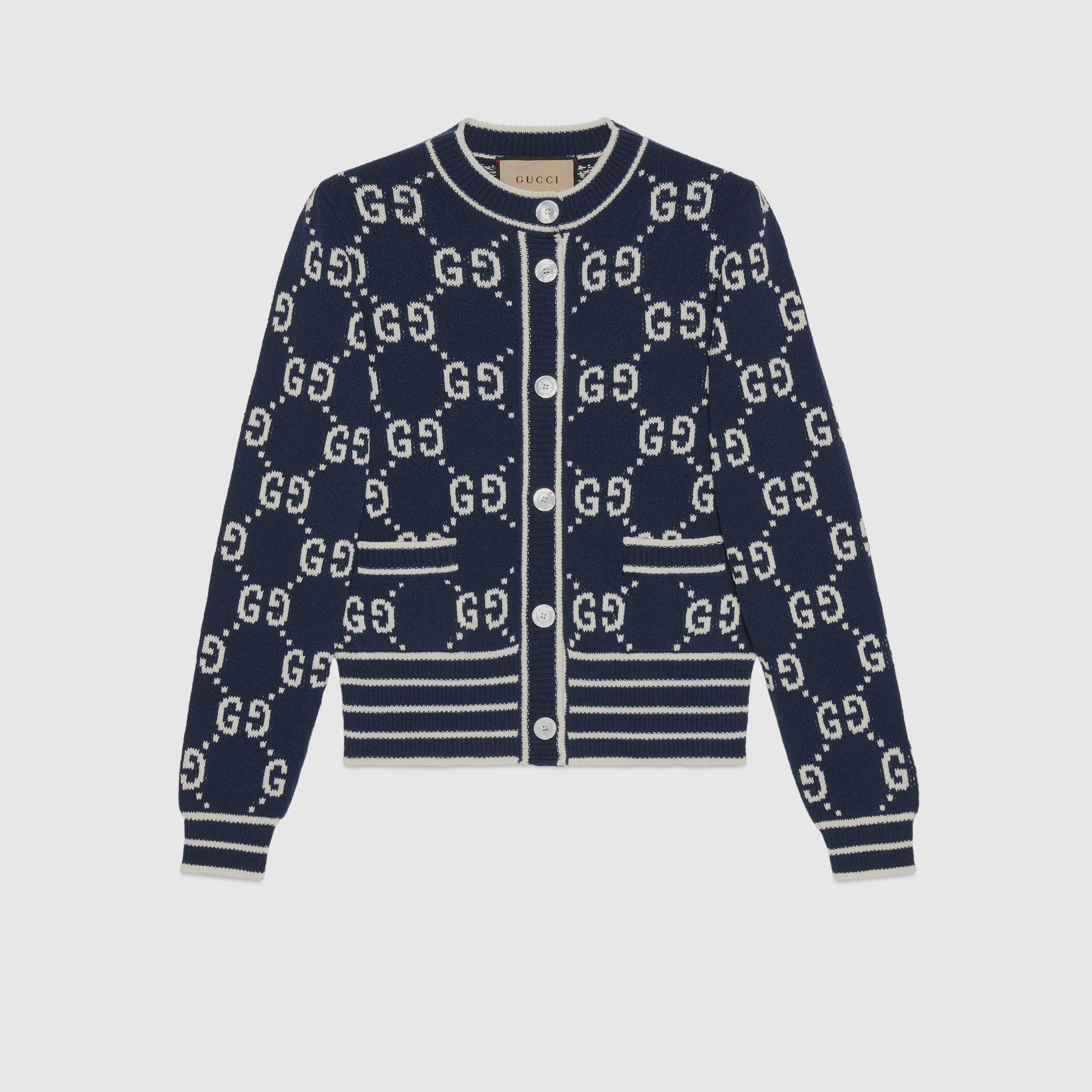 GG cotton jacquard cardigan in dark blue GUCCI® ZA