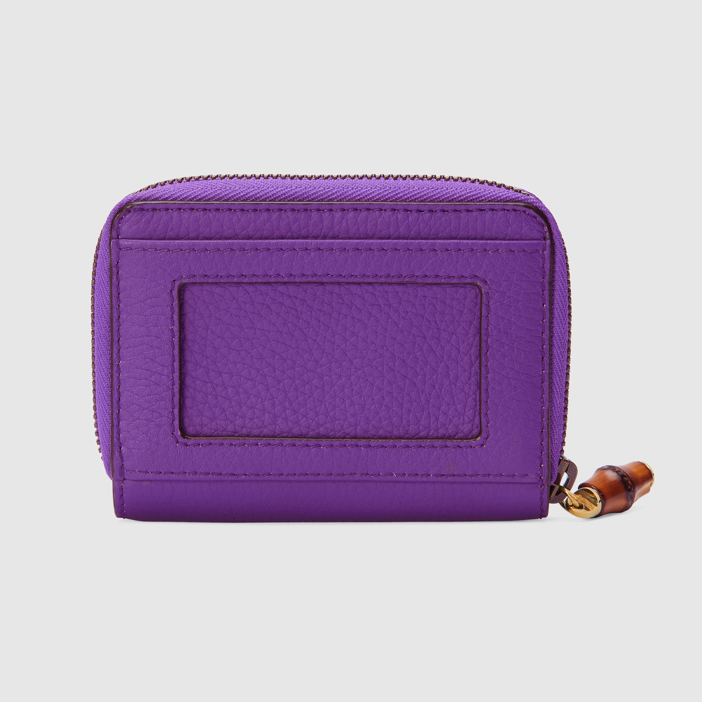 Double G zip card case with bamboo in purple leather | GUCCI® SG