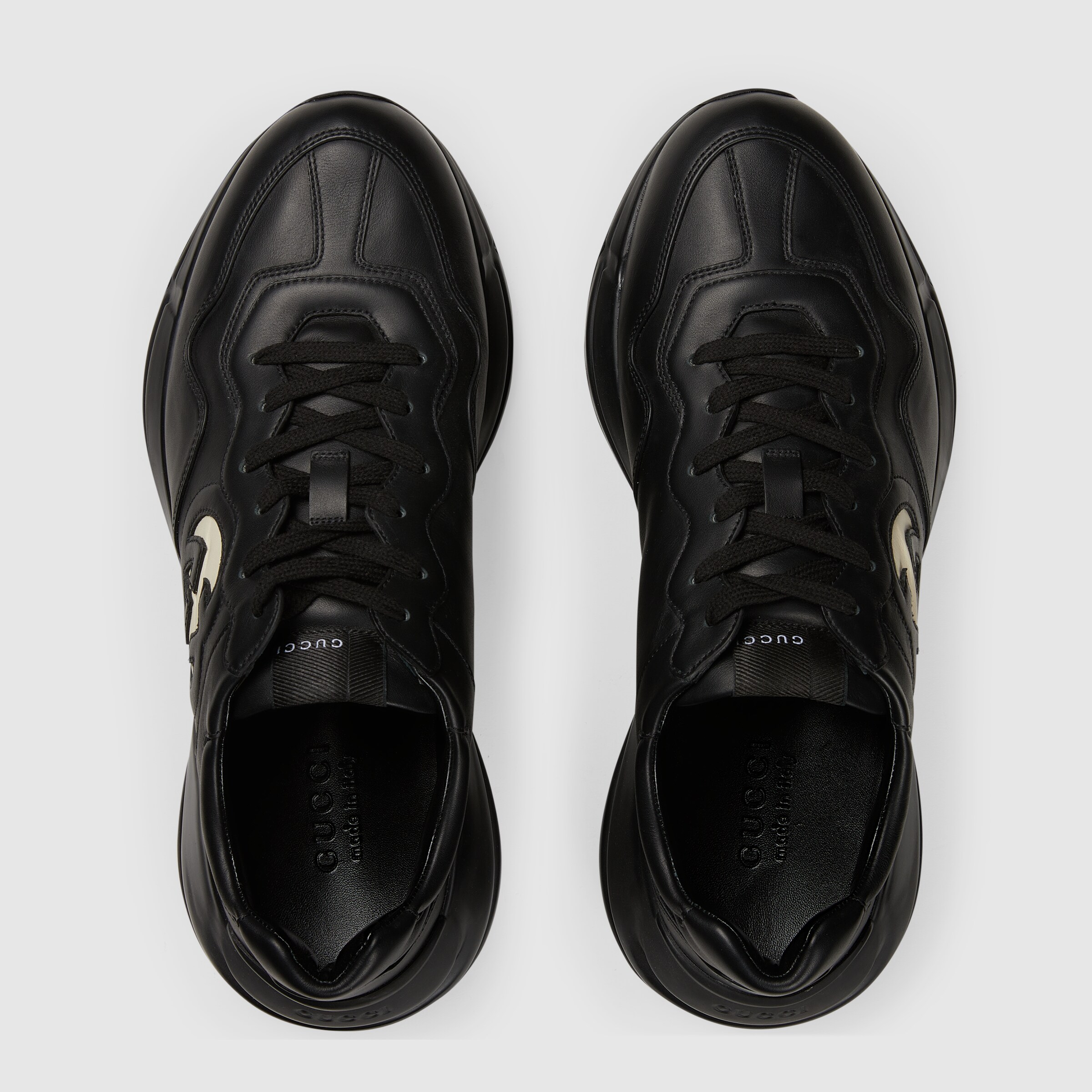 Men's Rhyton sneaker with Interlocking G in black leather | GUCCI® AE