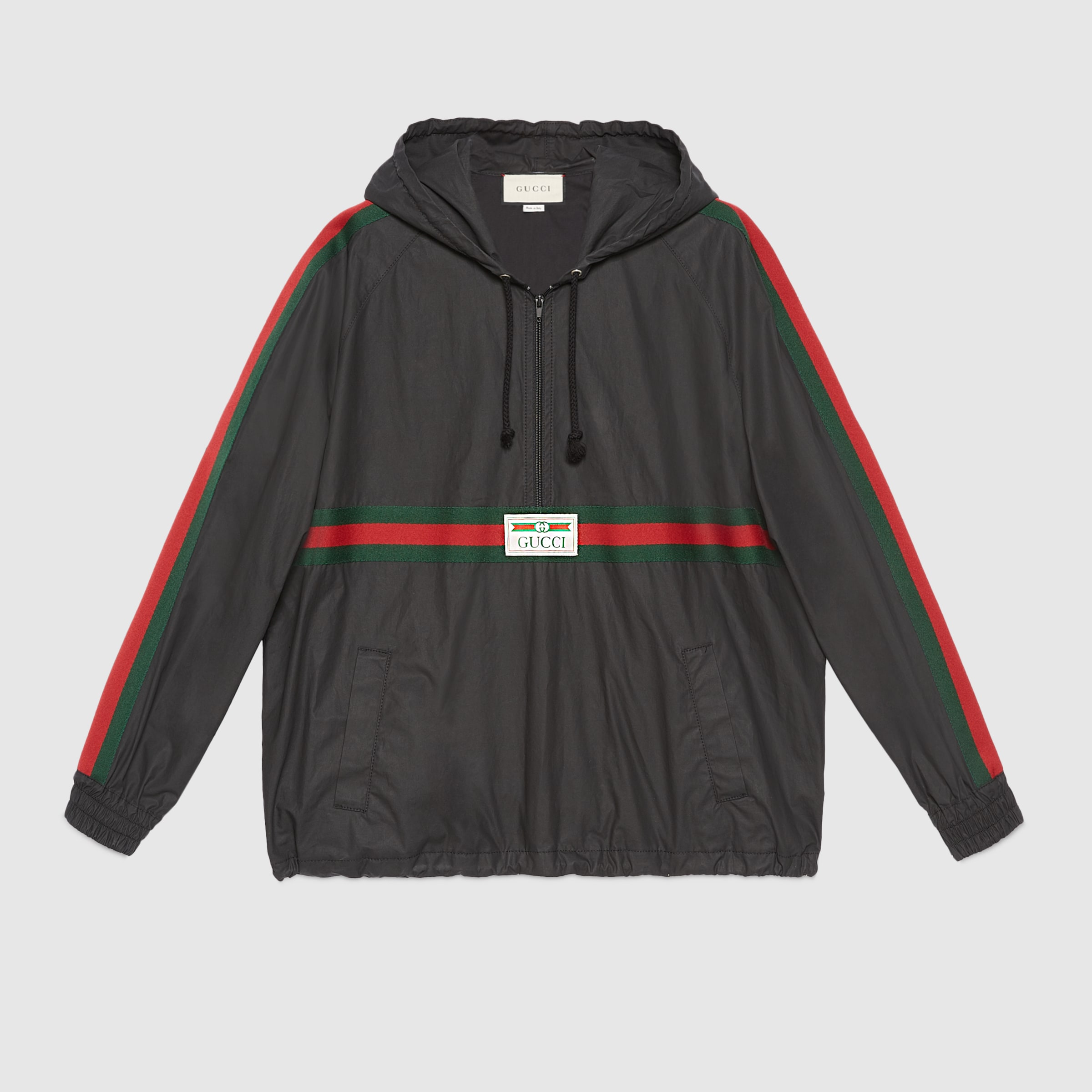 Coated cotton windbreaker with Gucci label in black | GUCCI® US