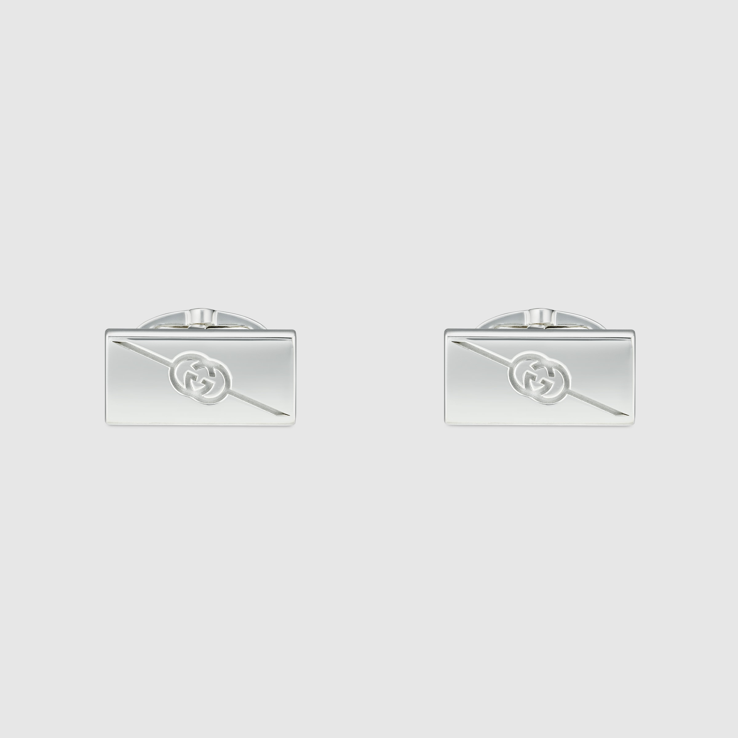 GUCCI Sterling Silver Interlocking G Stud Earrings