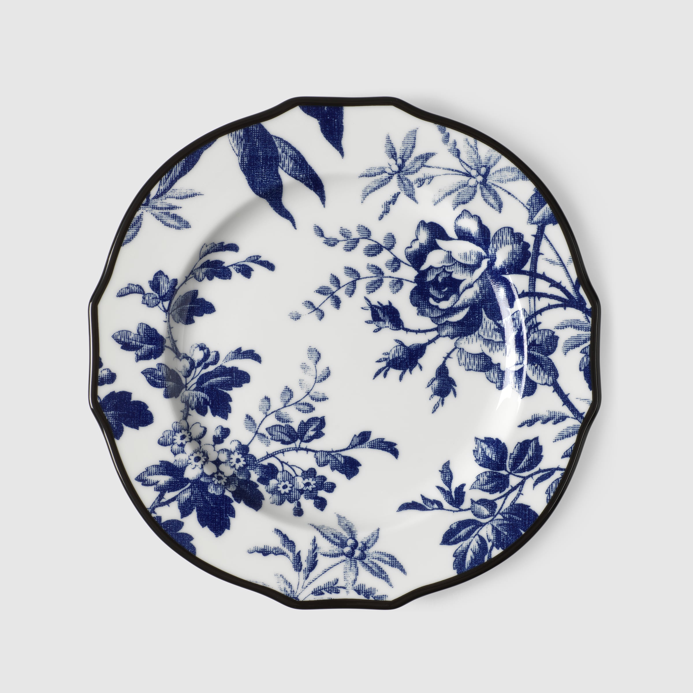 Herbarium dessert plate, set of two in blue and white porcelain