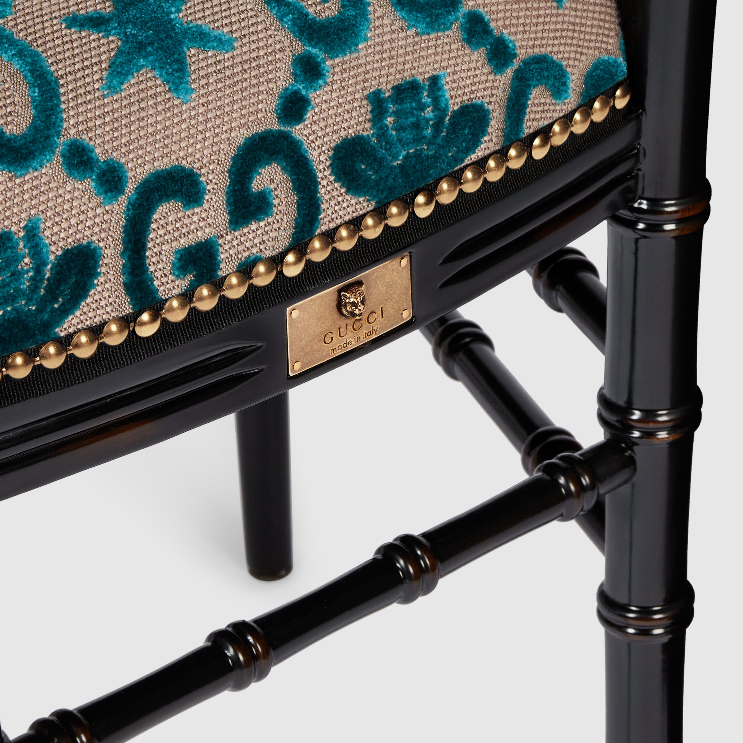 Chiavari GG stars chair with arm rest in peacock velvet jacquard GUCCI® UK