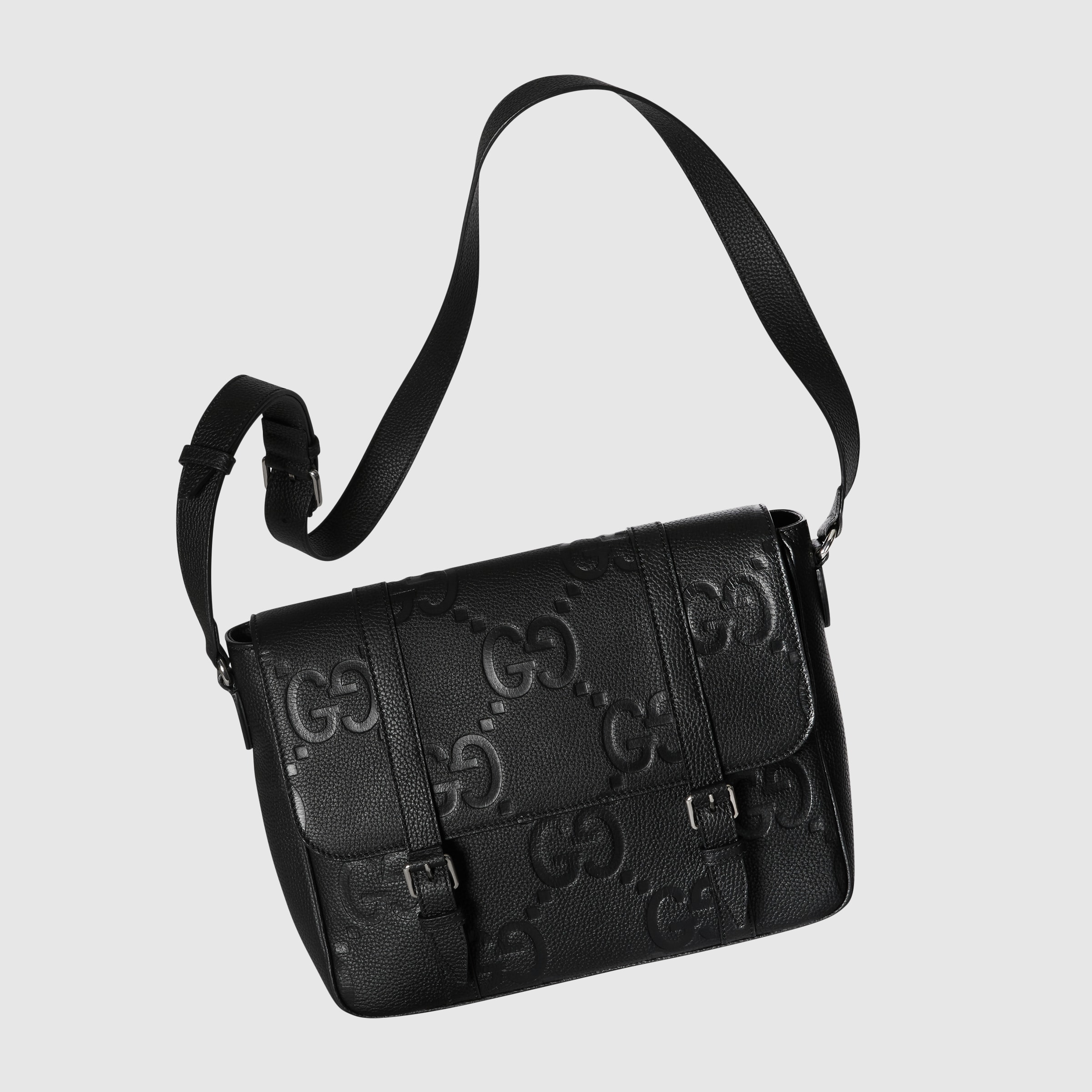 Jumbo GG medium messenger bag in black leather GUCCI® Australia
