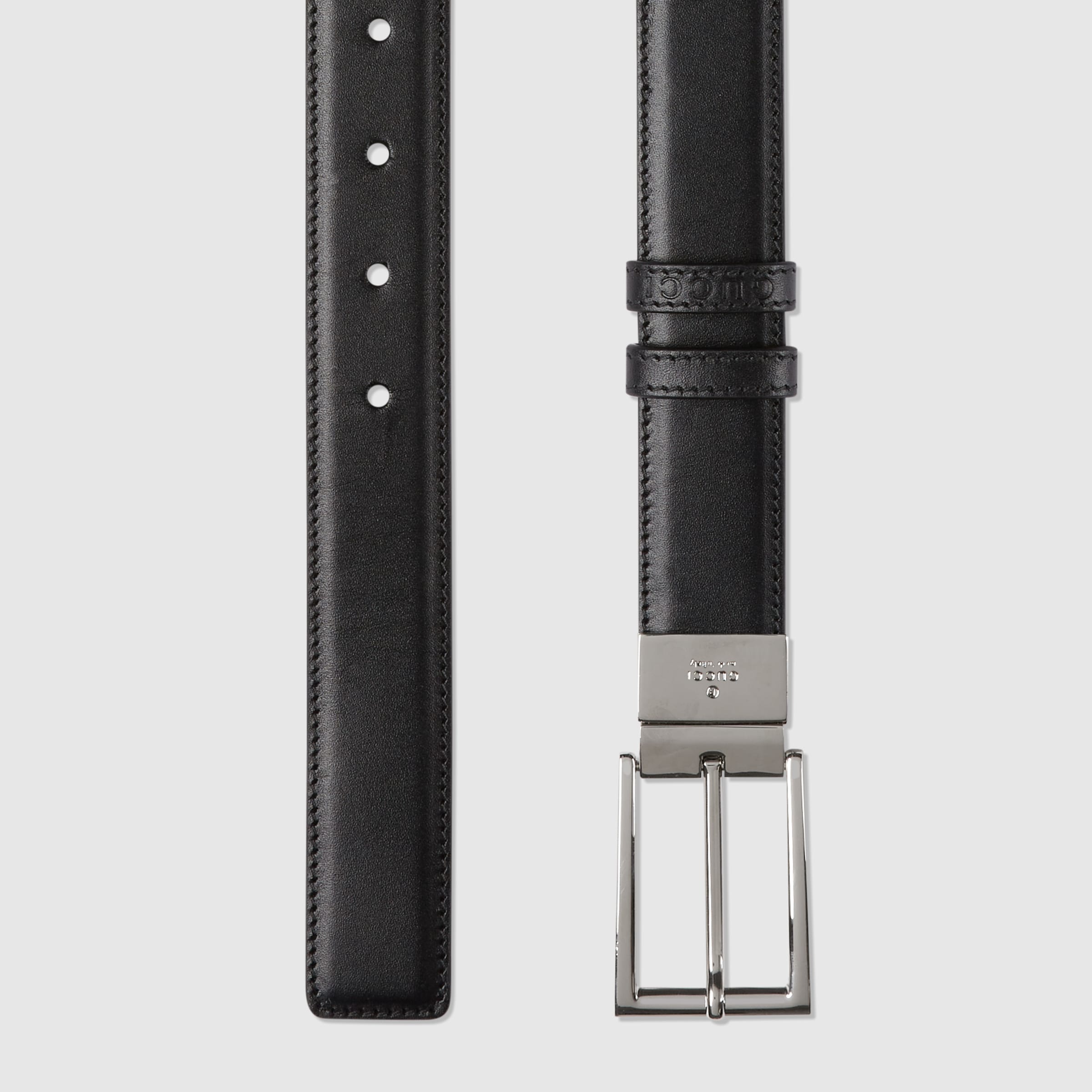 Reversible belt with rectangular buckle in black leather, blue and ...