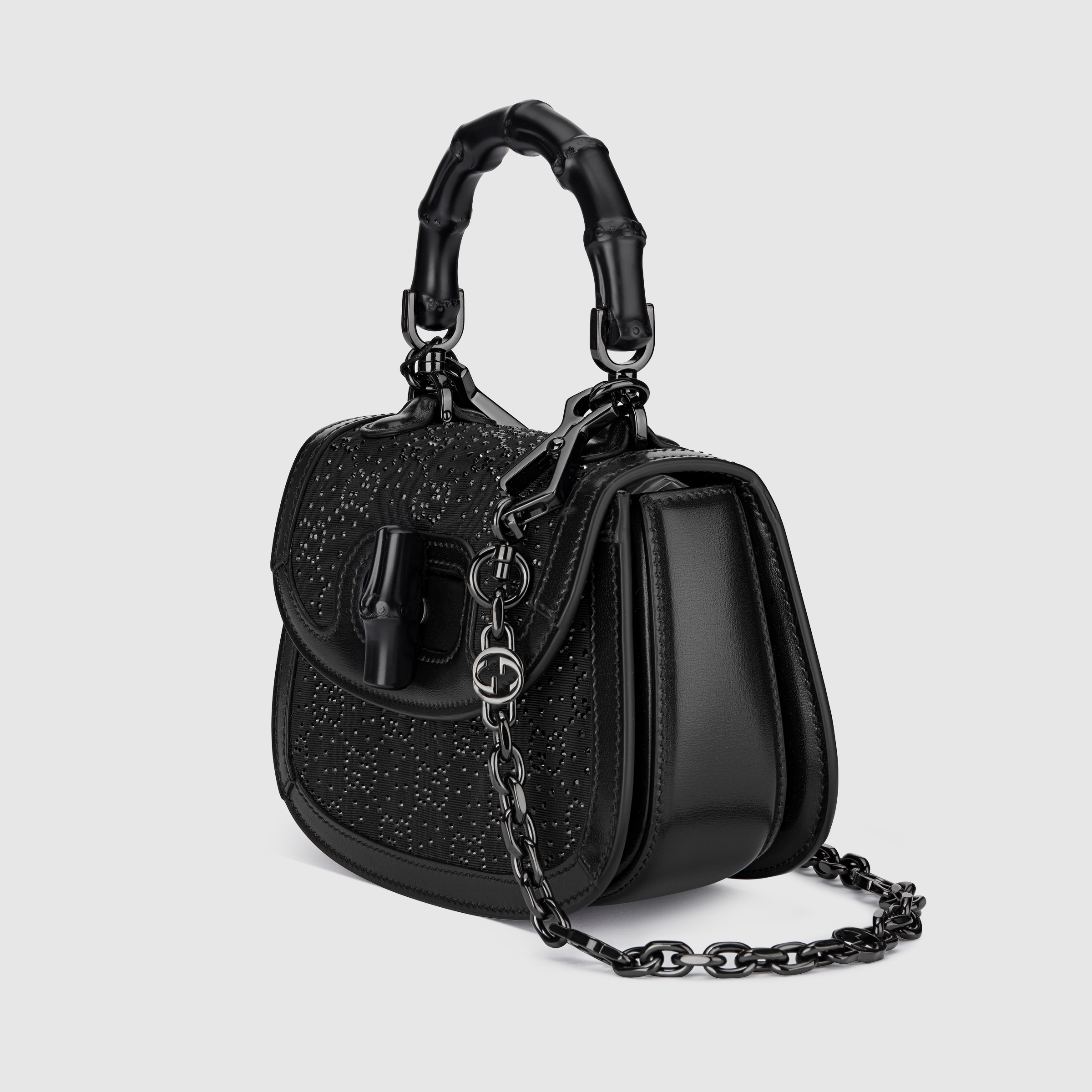 Gucci Bamboo 1947 Mini Top Handle Bag In Black Moiré 