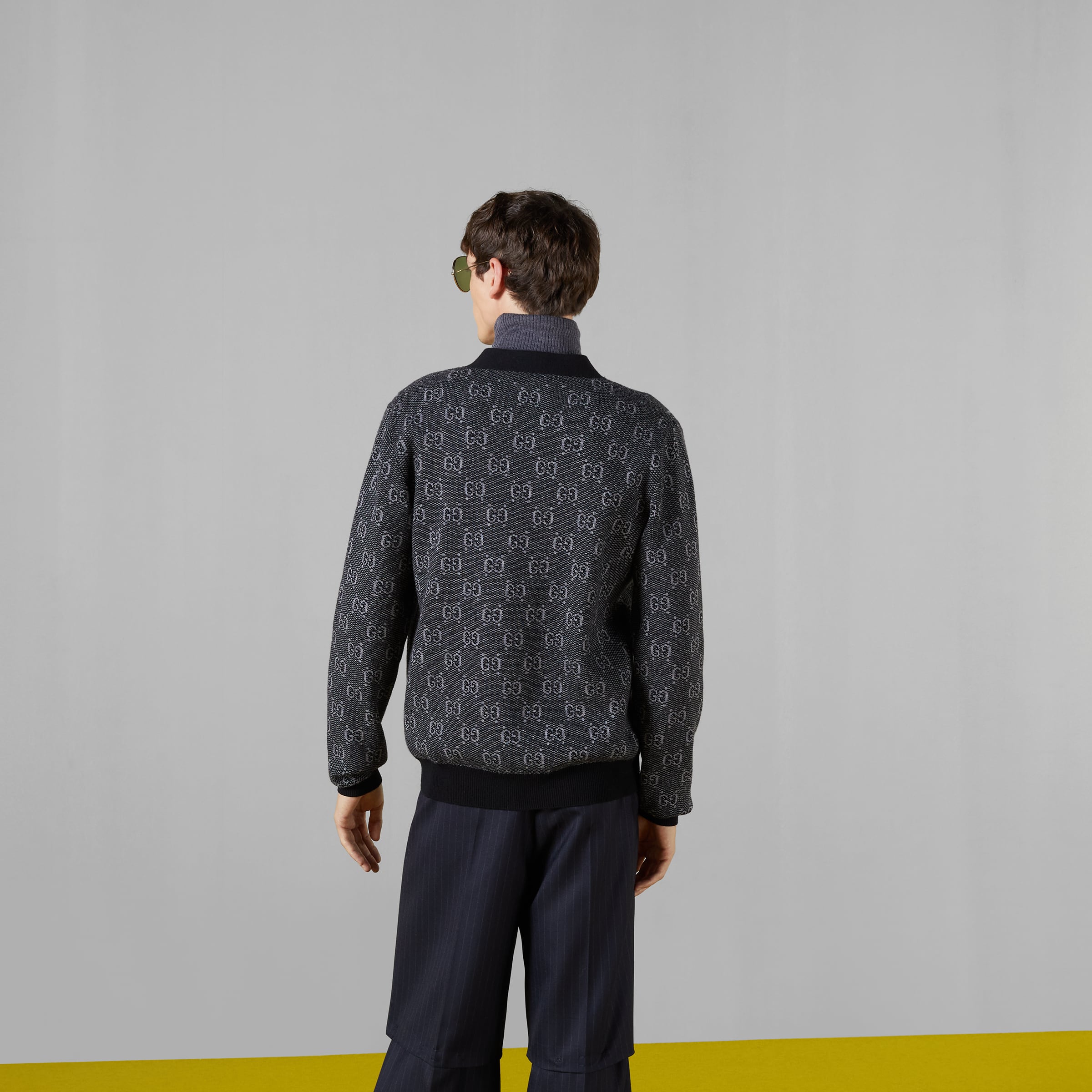 GG wool jacquard cardigan in grey | GUCCI® US