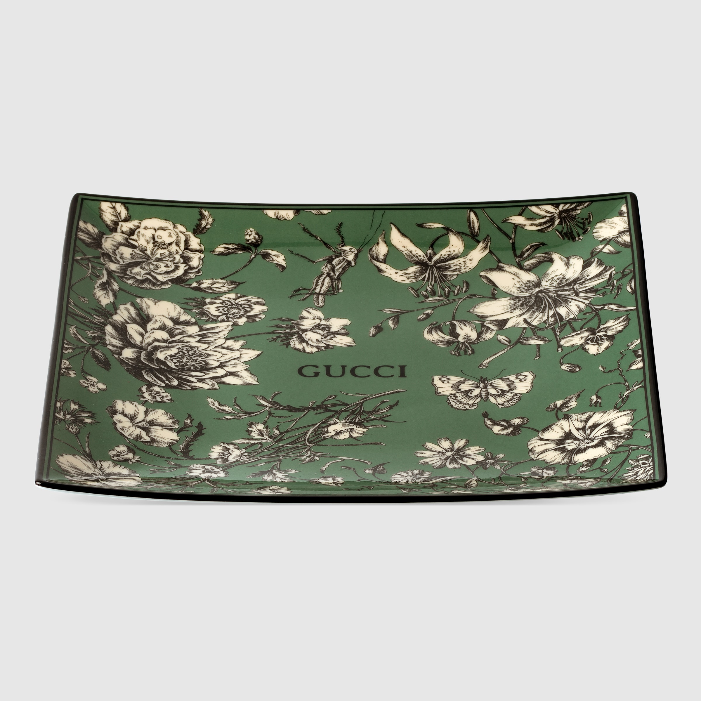 Gucci Flora Sketch print medium trinket tray in green and