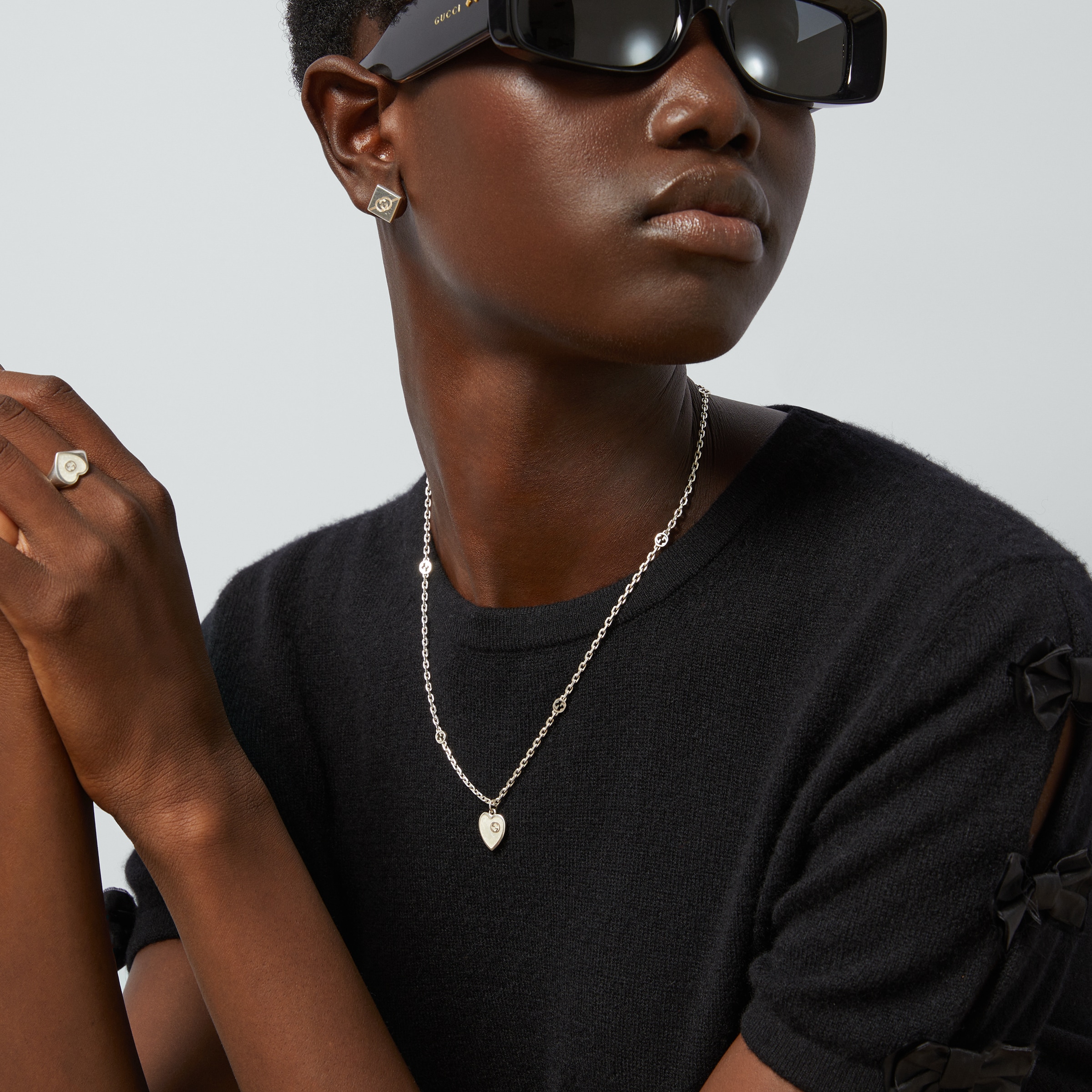 インターロッキングG ハート付き ネックレス ・スターリング