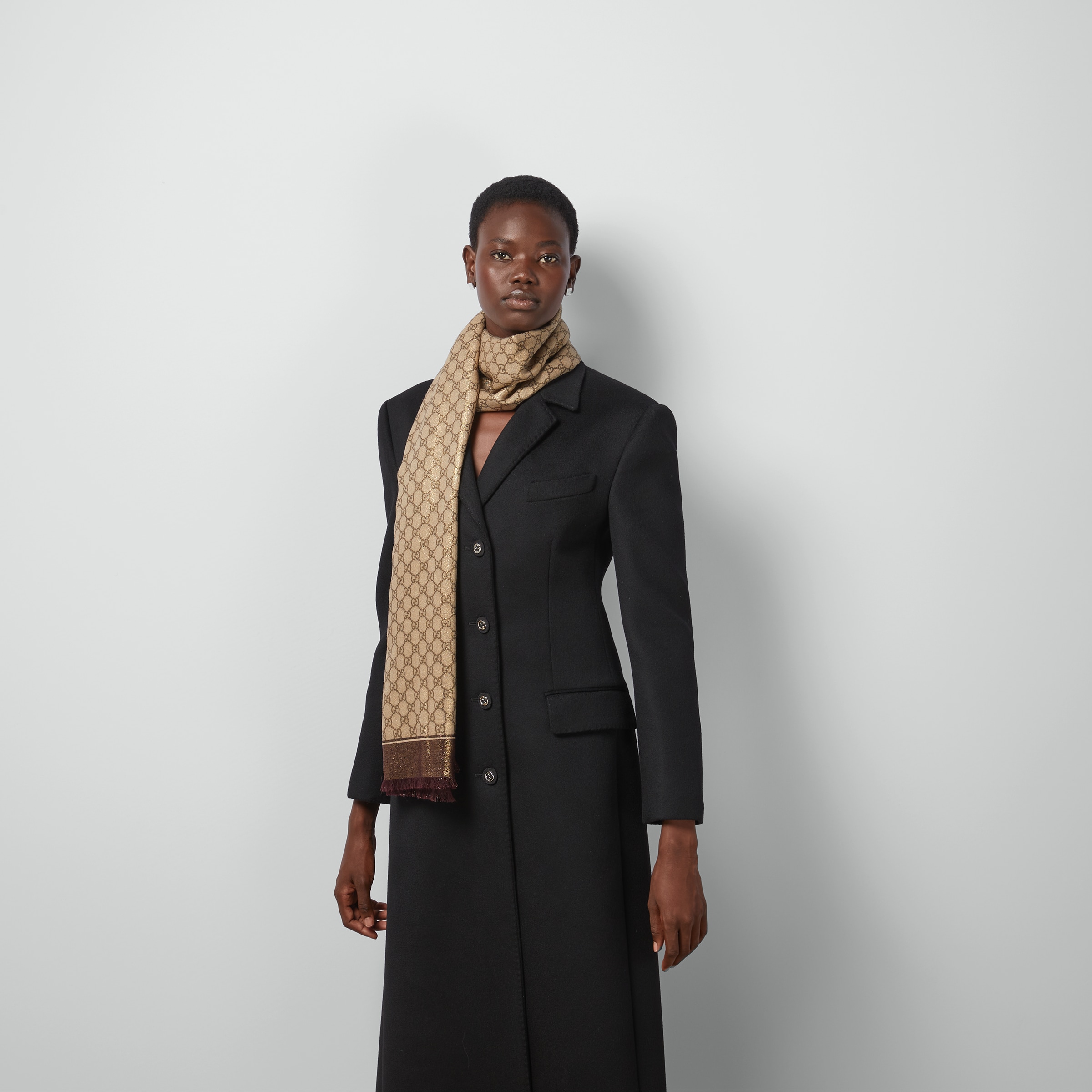 マフラー・ストール GUCCI Caramel Wool Blend Scarf GUCCI グッチ マフラー ストール レディース ブラウン GG 冬