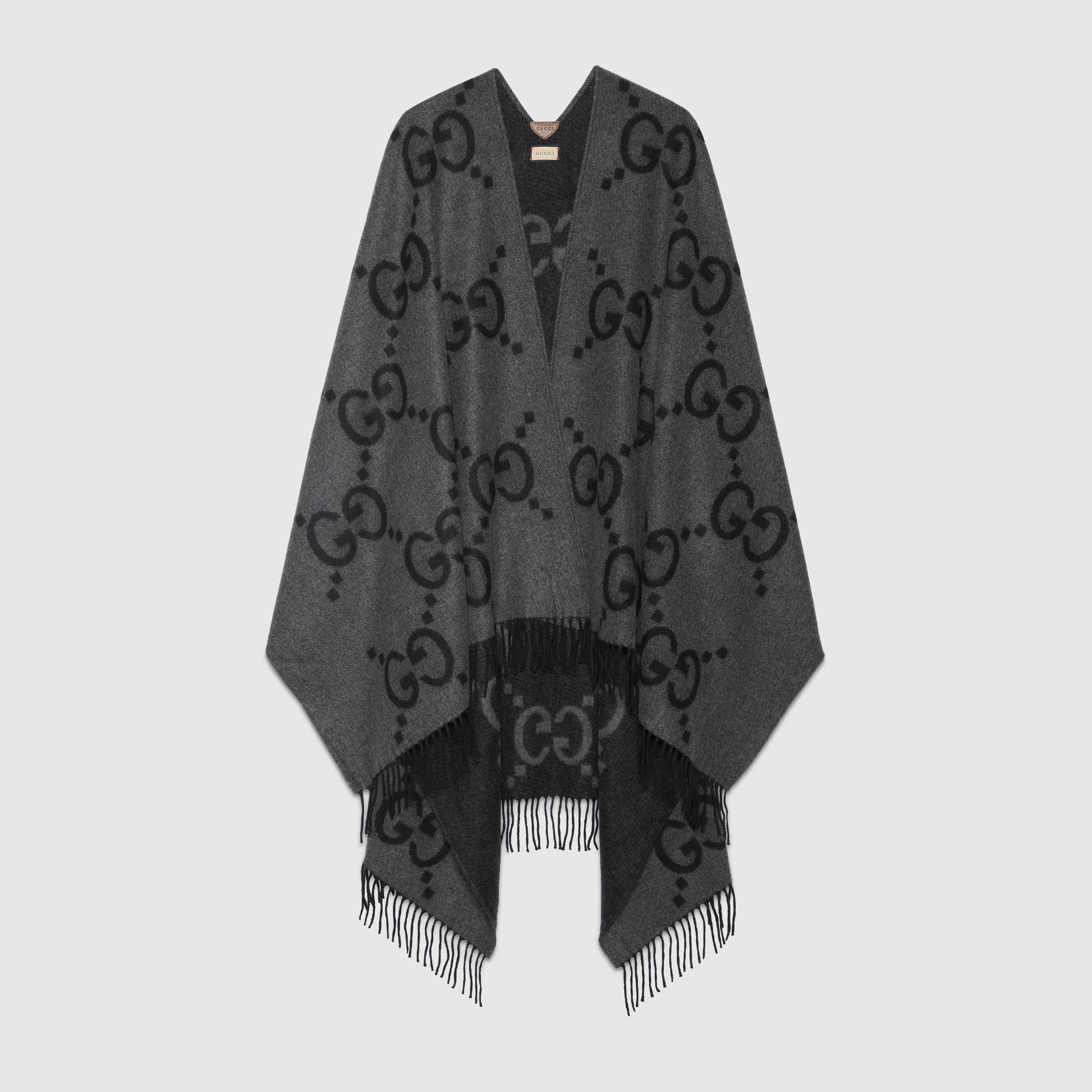 【関税＆送料込み】Gucci Jacquard Wool Cape Brown Fringed wool-jacquard wrap | GUCCI | NET-A-PORTER