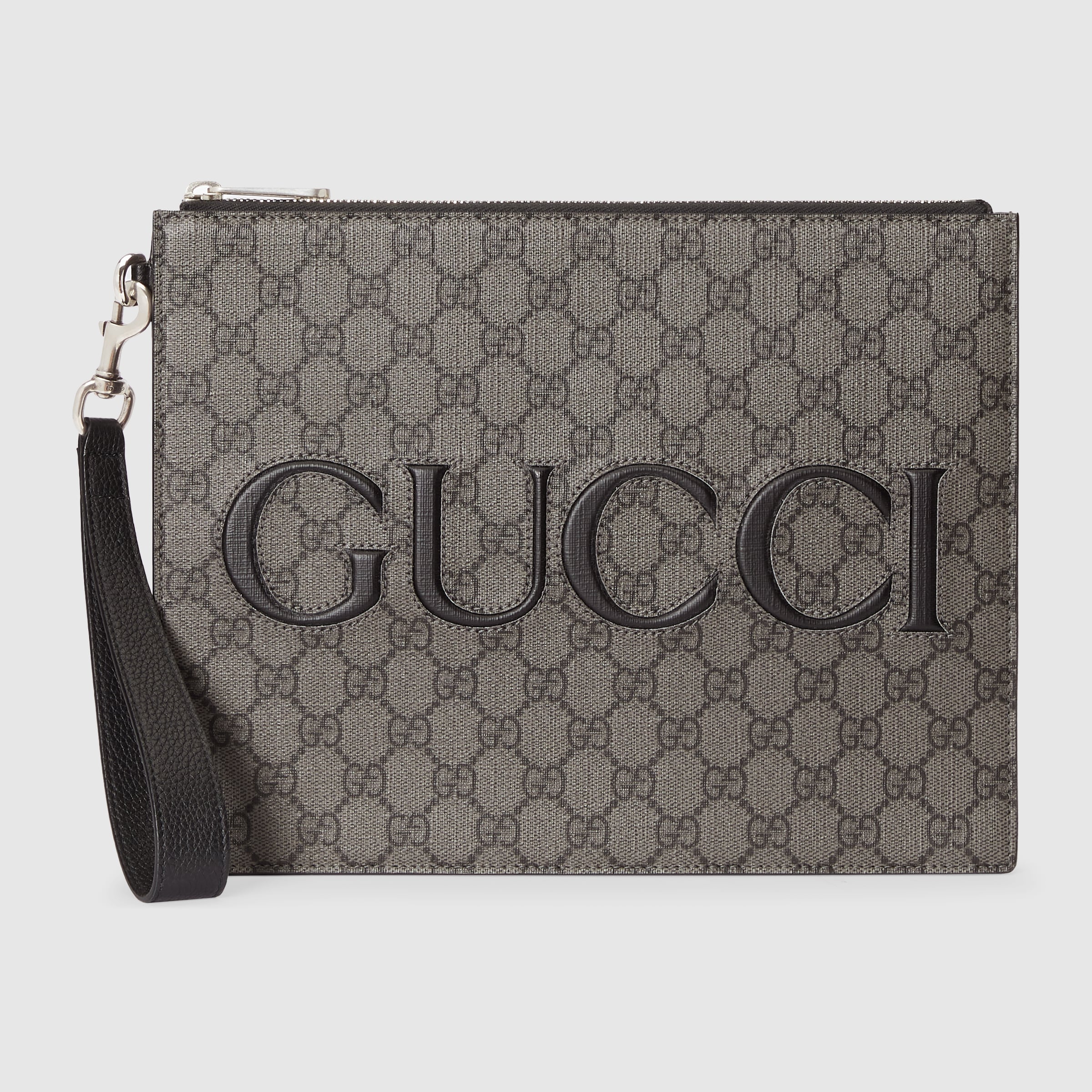 Gucci pouch with strap in grey and black GG Supreme | GUCCI® US