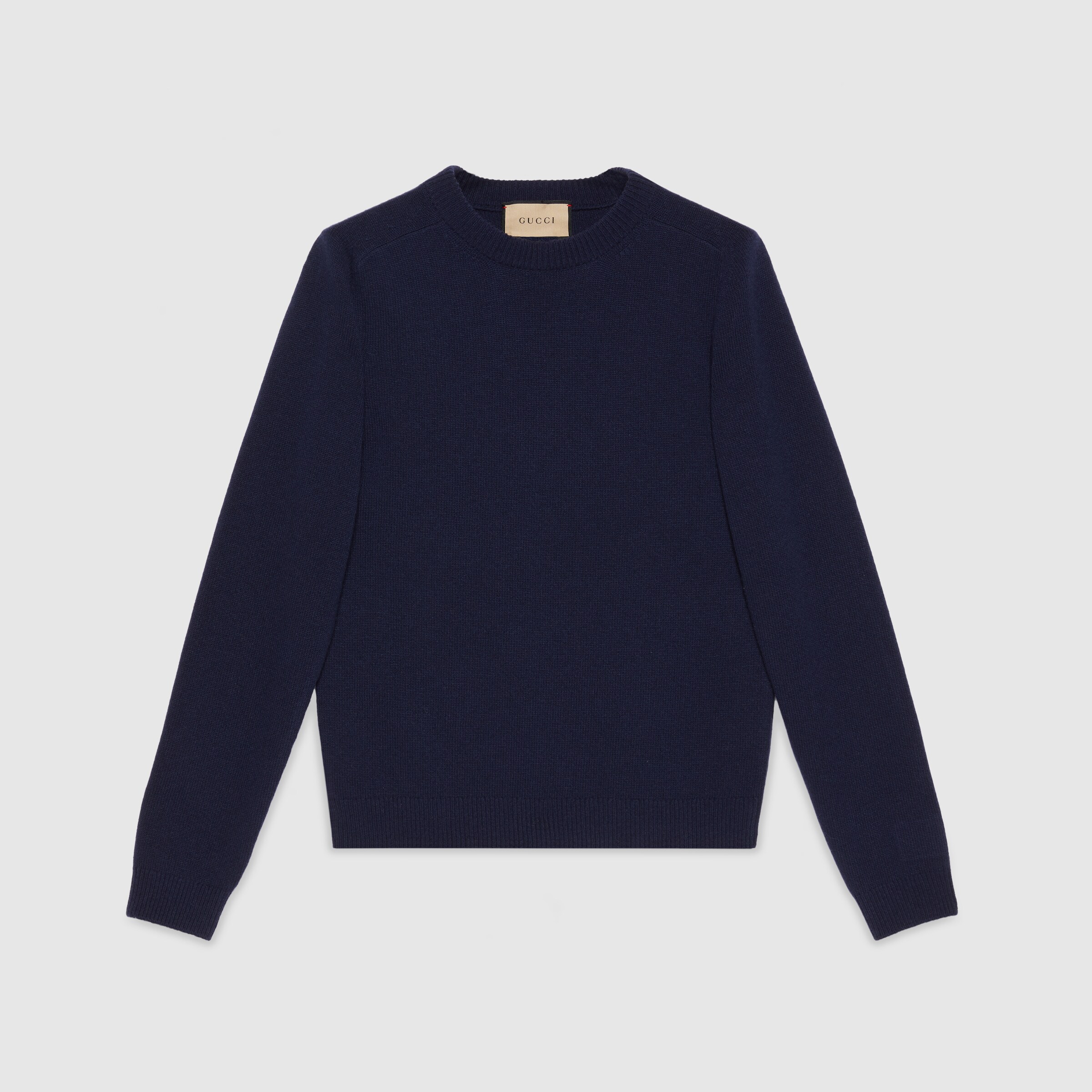 Wool jumper with Gucci patch in blue GUCCI® UK