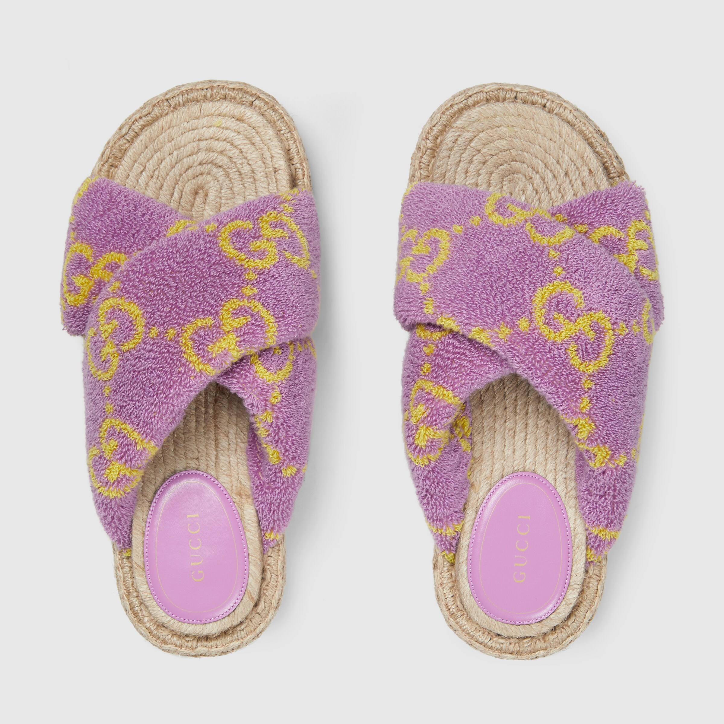 Women's GG slide sandals in purple and yellow terrycloth GUCCI® US