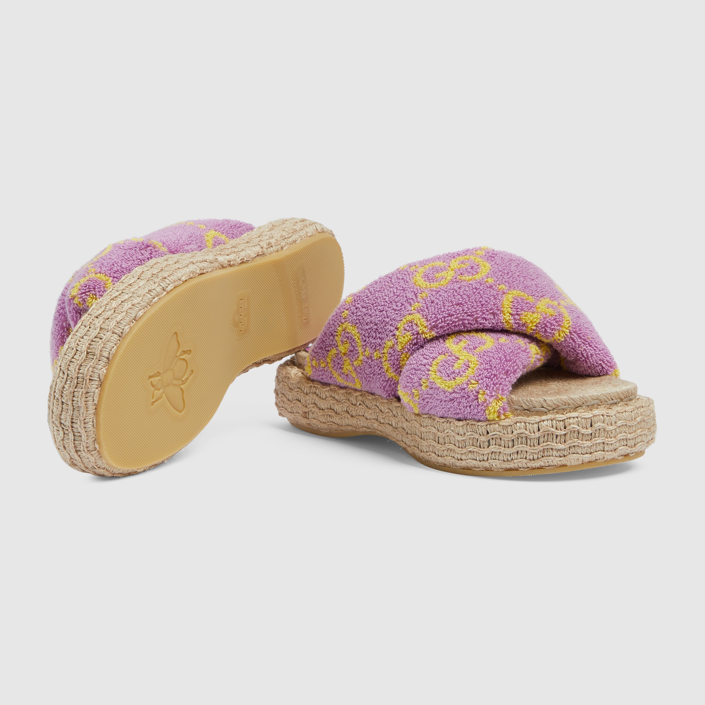 Women's GG slide sandals in purple and yellow terrycloth GUCCI® US