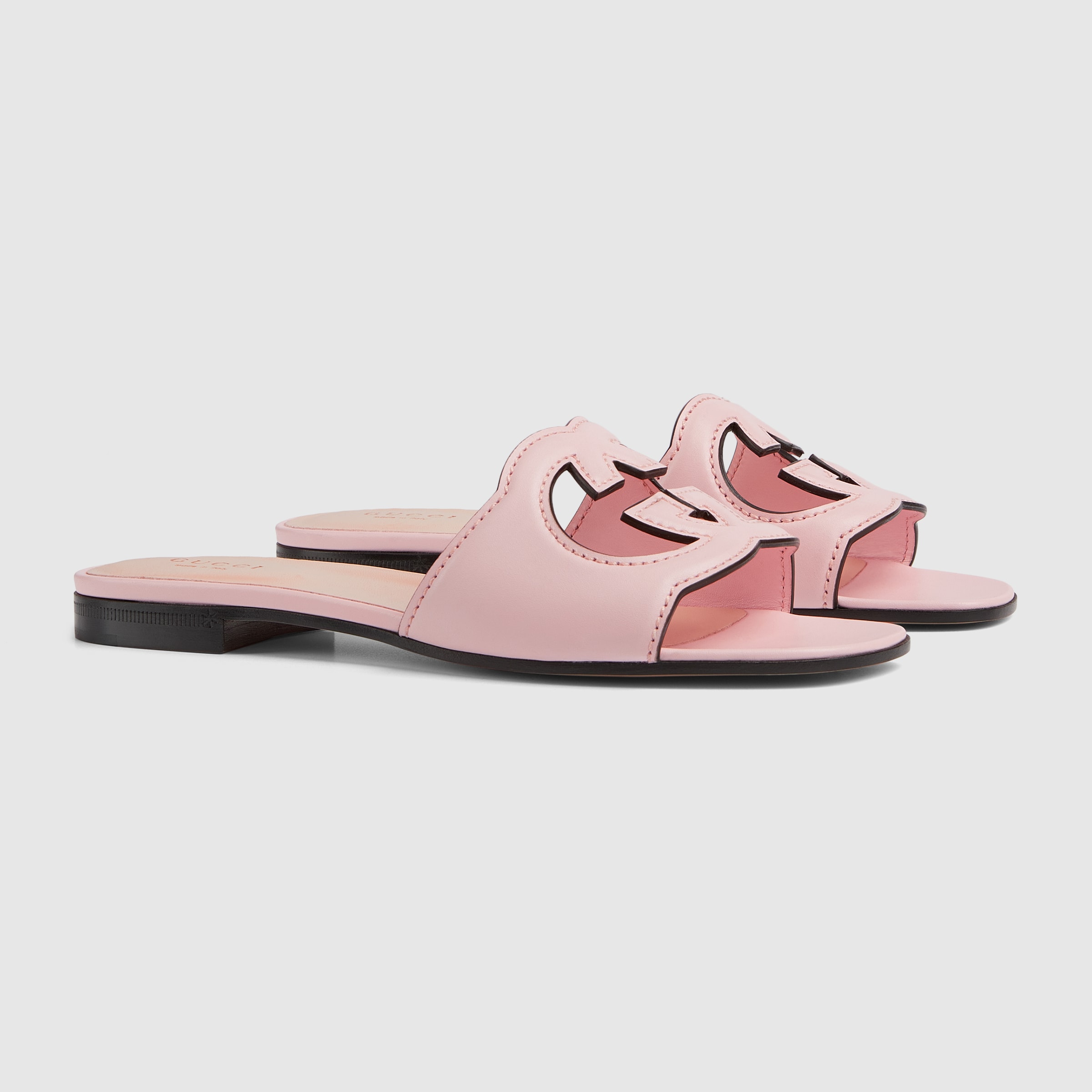 Women's Interlocking G cut-out sandal in pastel pink leather | GUCCI® US