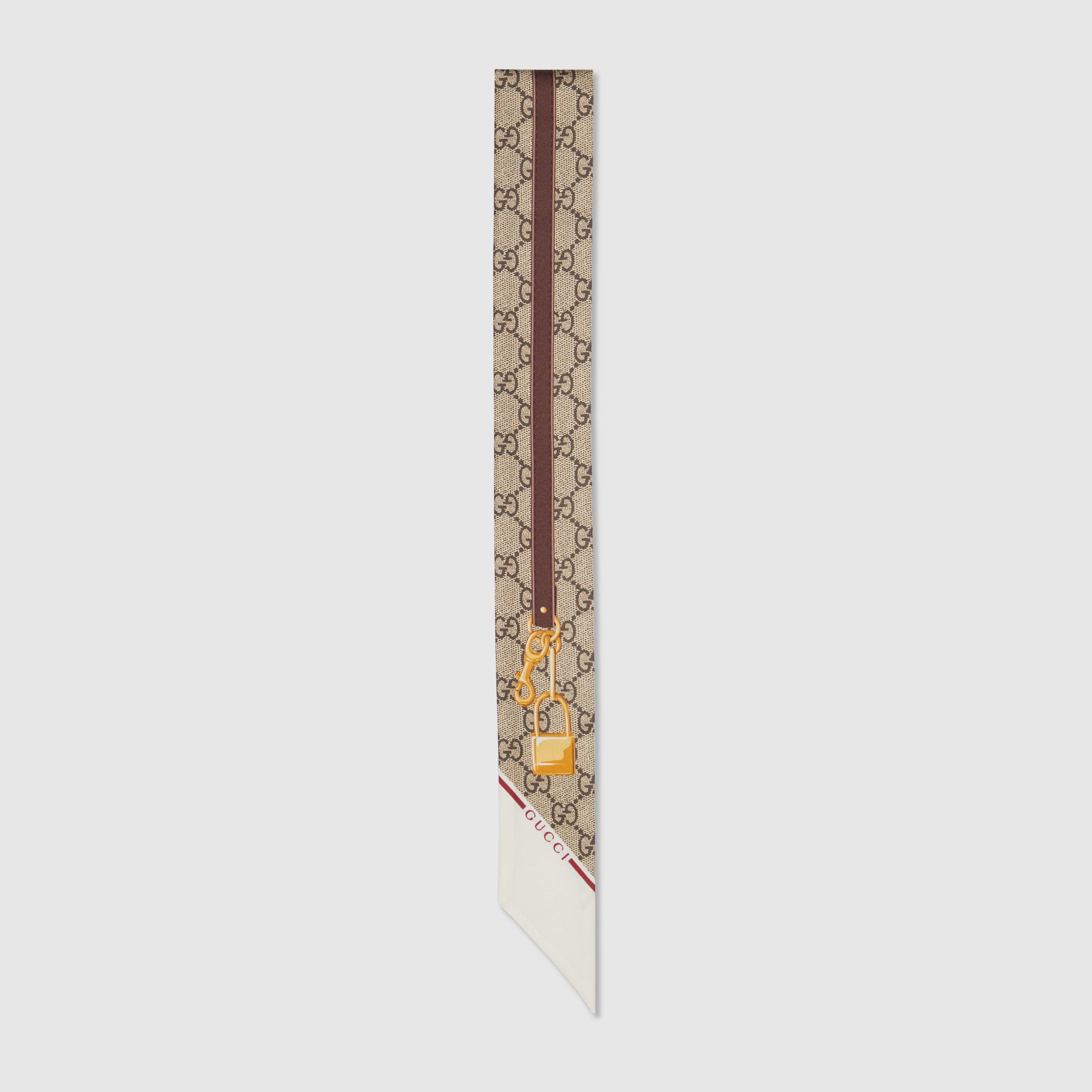 Printed silk twill neck bow in beige and ebony GG | GUCCI® US