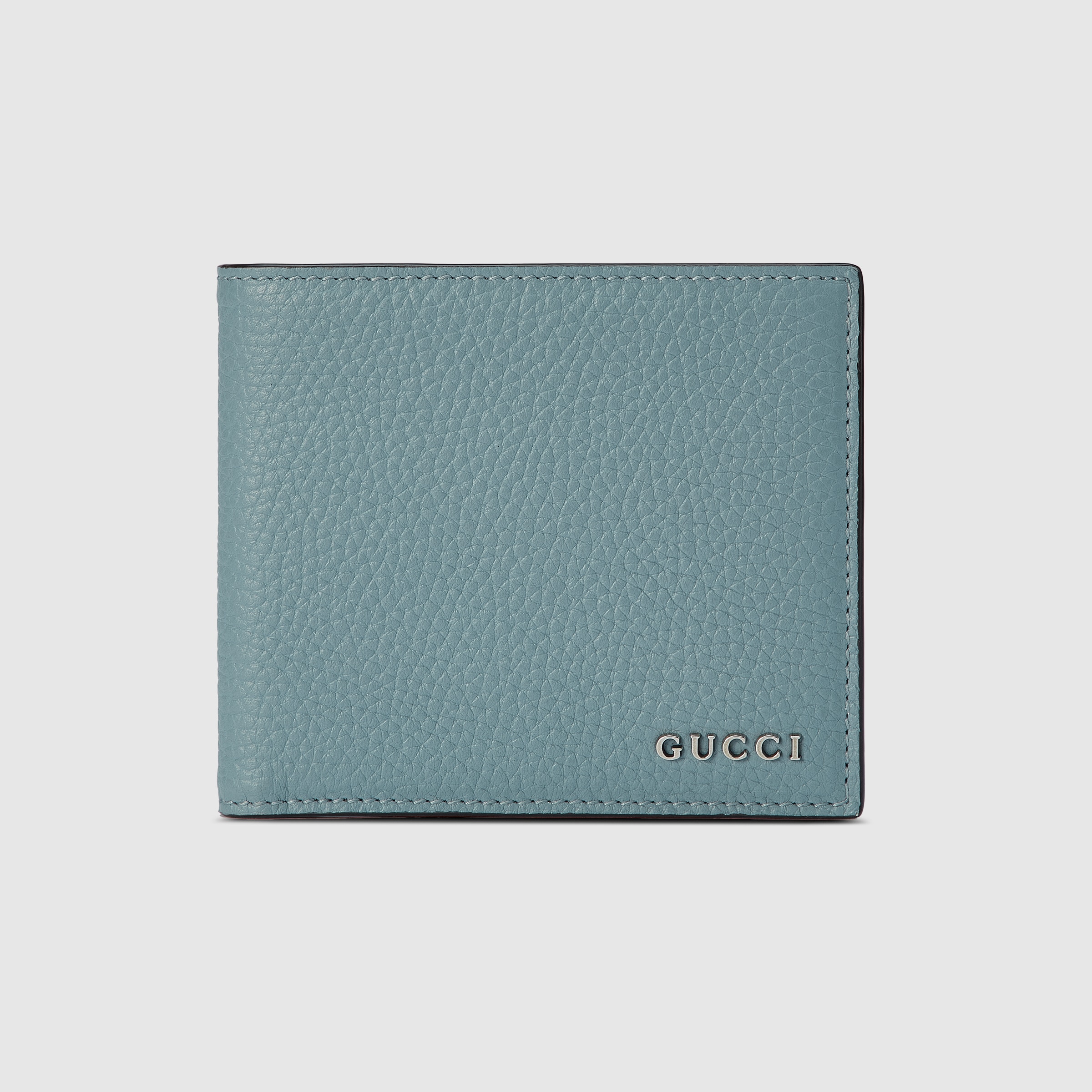GUCCI ロゴ 二つ折りウォレット ・パステルブルー レザー