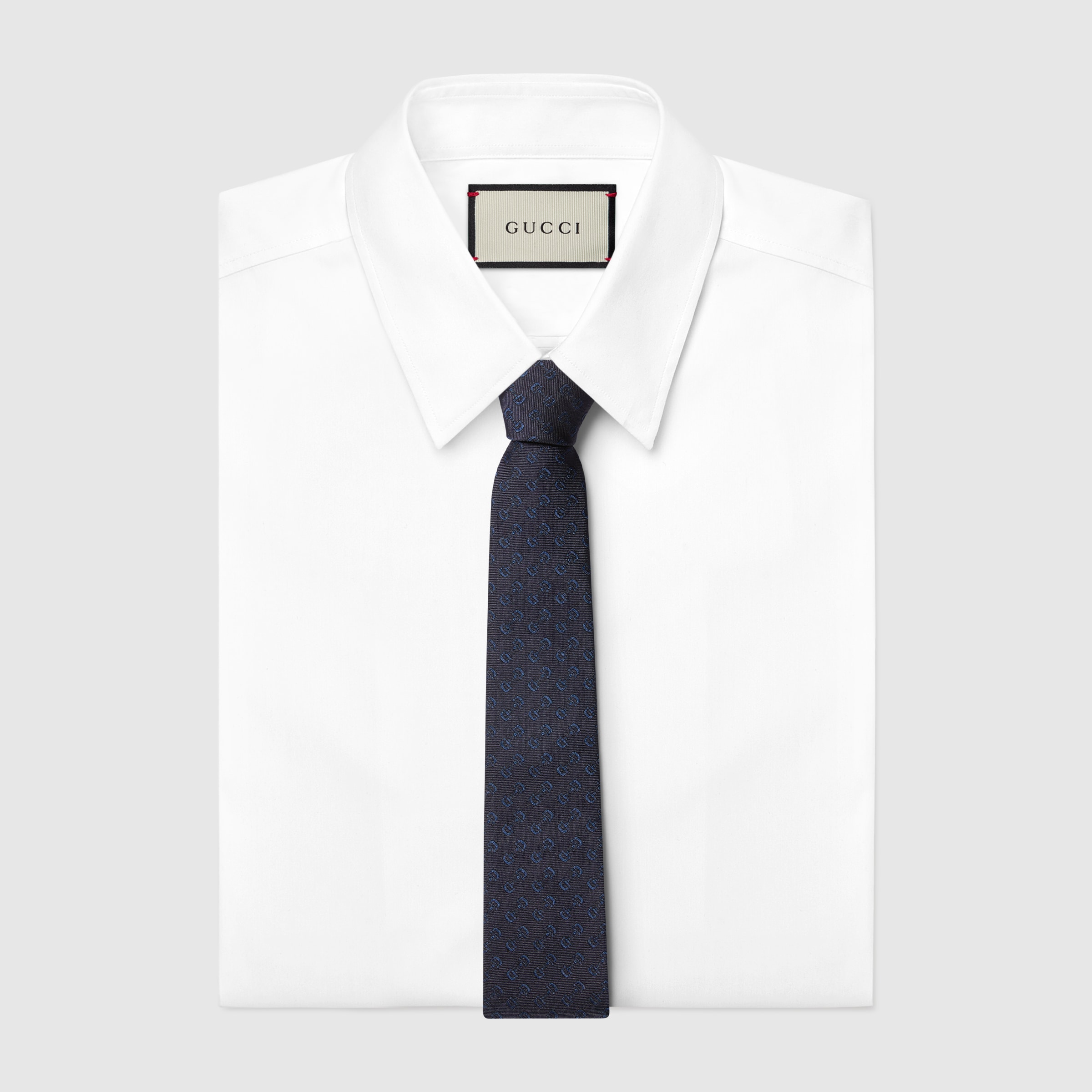 Horsebit silk jacquard tie in navy and blue | GUCCI® US