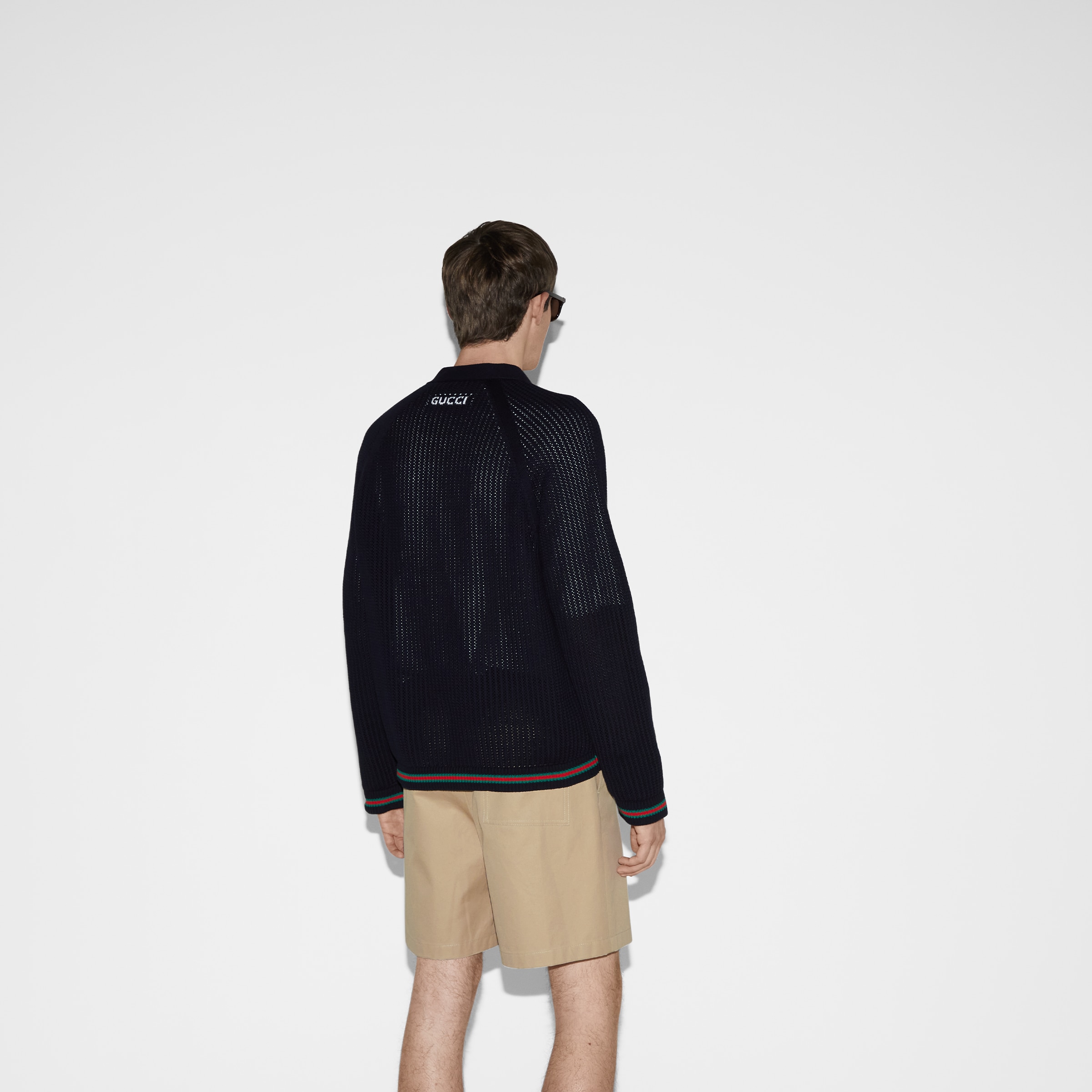 美品 グッチ 24-25AW ウェブ ストライプ コットン ニット カーディガン ウェブ ストライプ付き コットンジャージーニット カーディガン