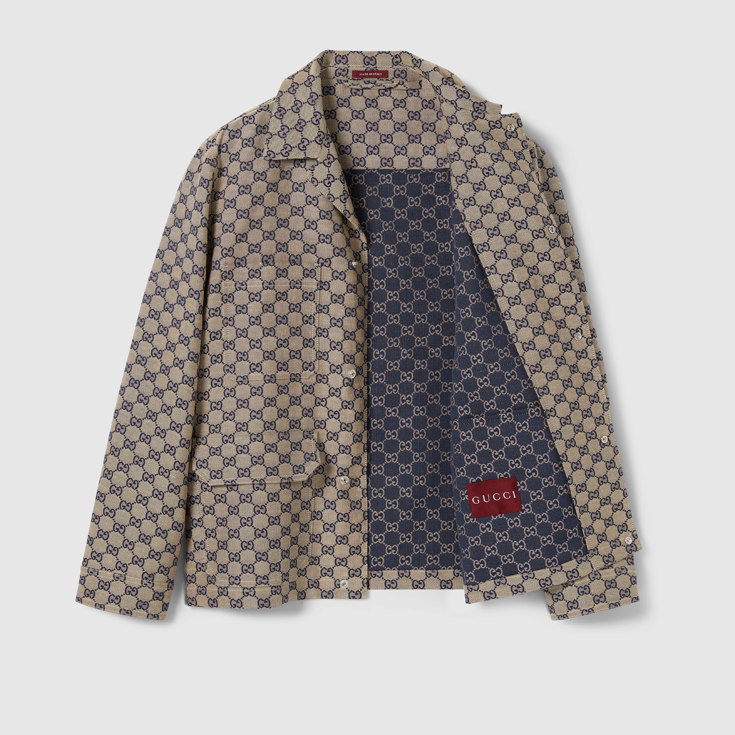 GG linen blend canvas jacket in beige and blue | GUCCI US