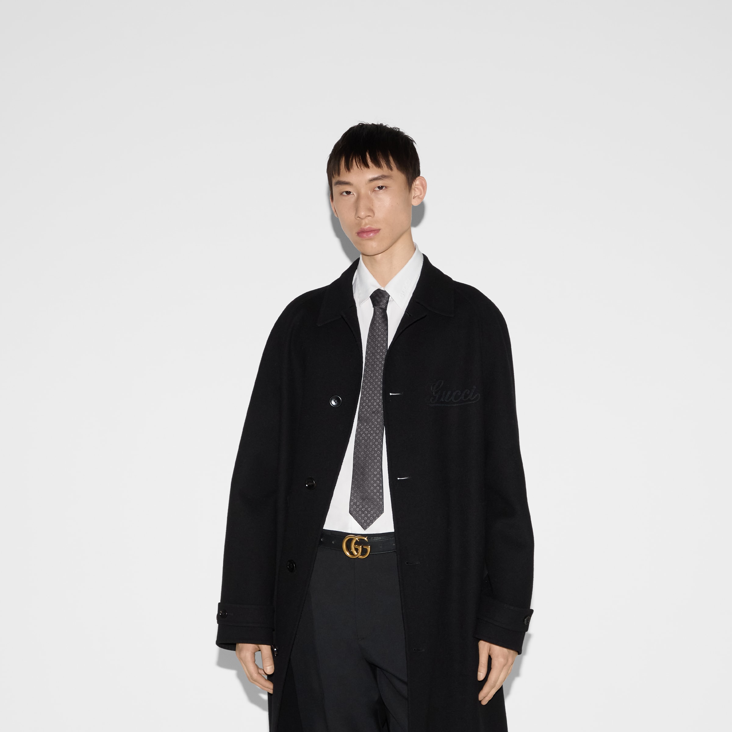 GUCCI ダークグレー ネクタイ ホースビット シルクジャカード ネクタイ ・ブラック＆ダークグレー