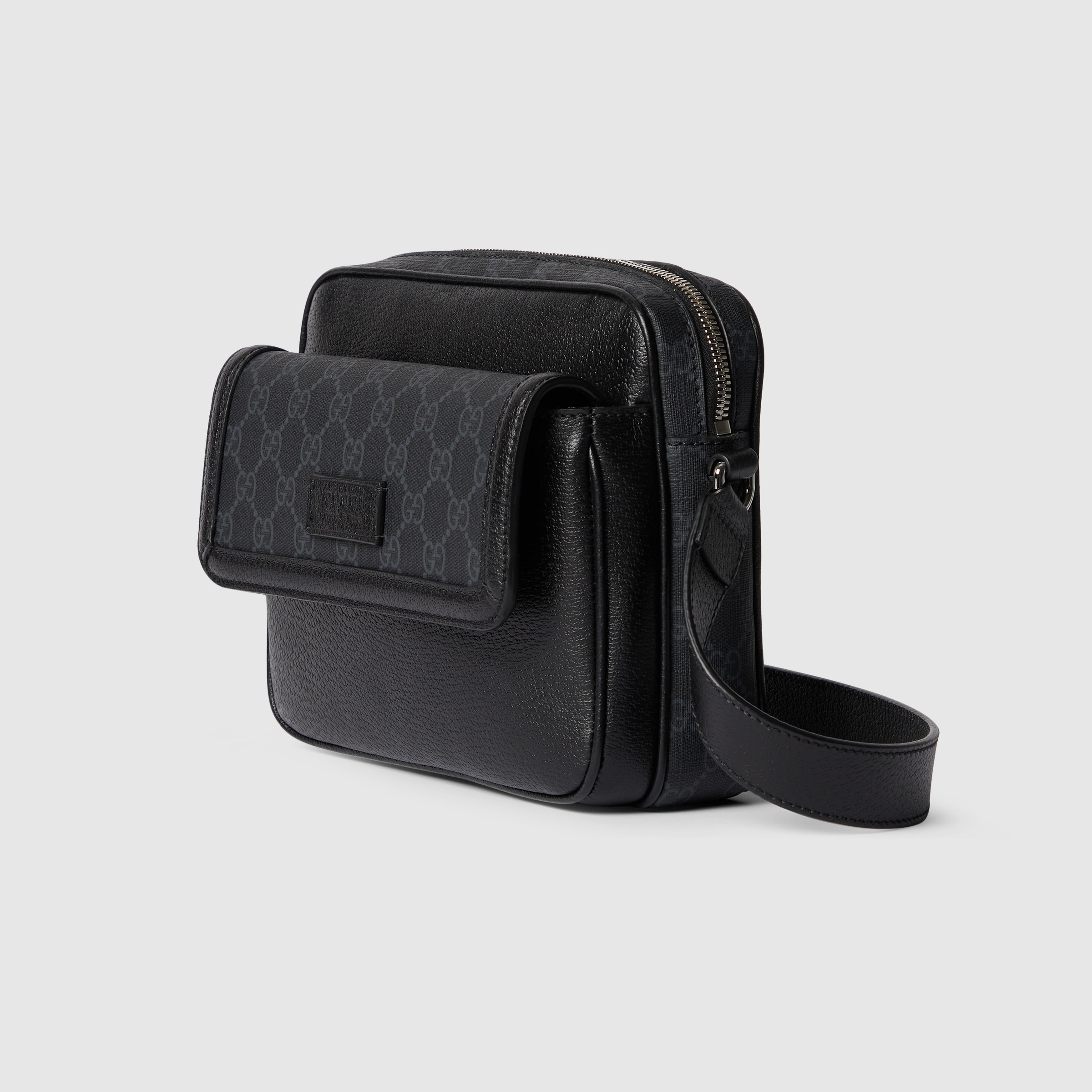 GG Supreme small crossbody bag in black leather | GUCCI® US