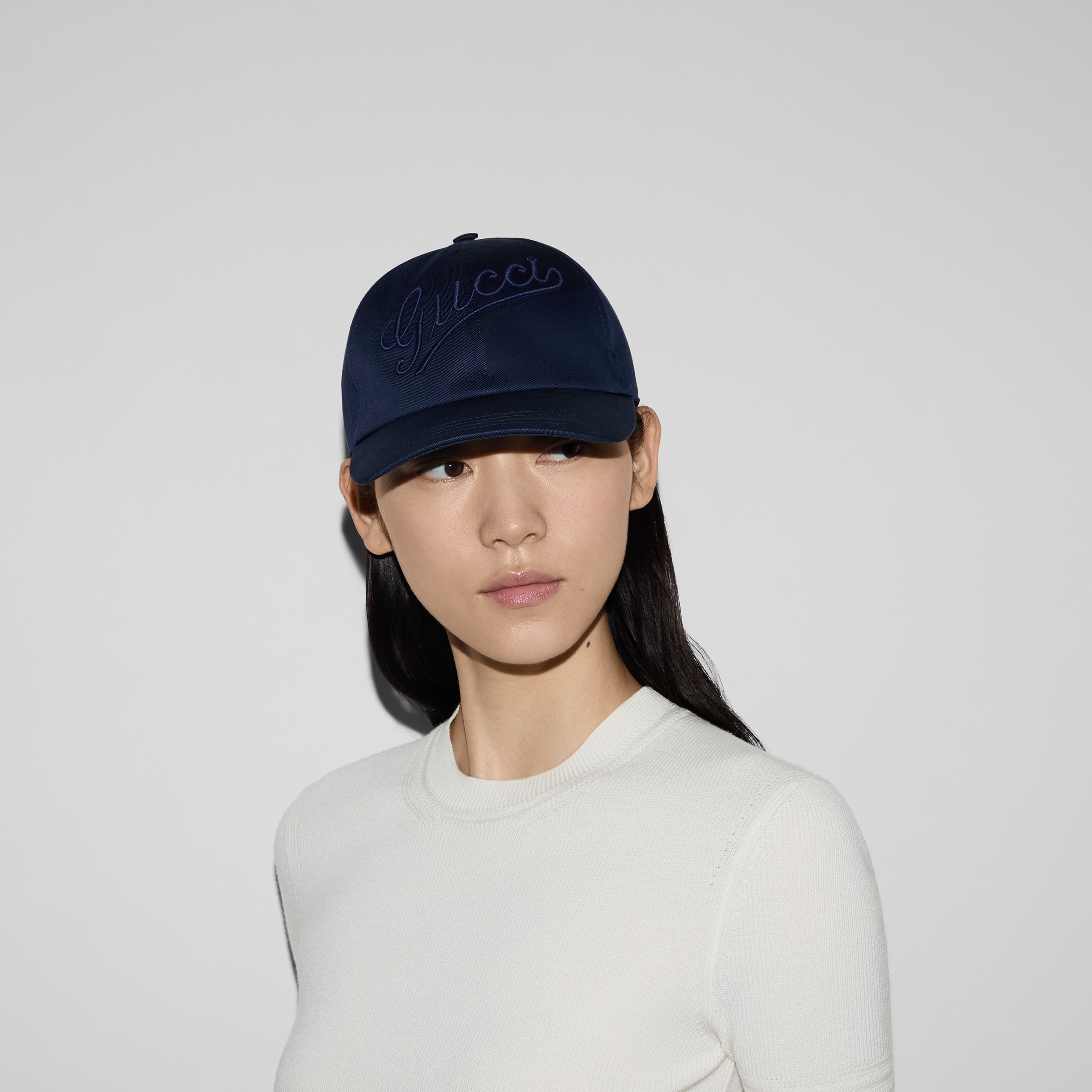 Cotton baseball hat with embroidery in dark blue | GUCCI® US