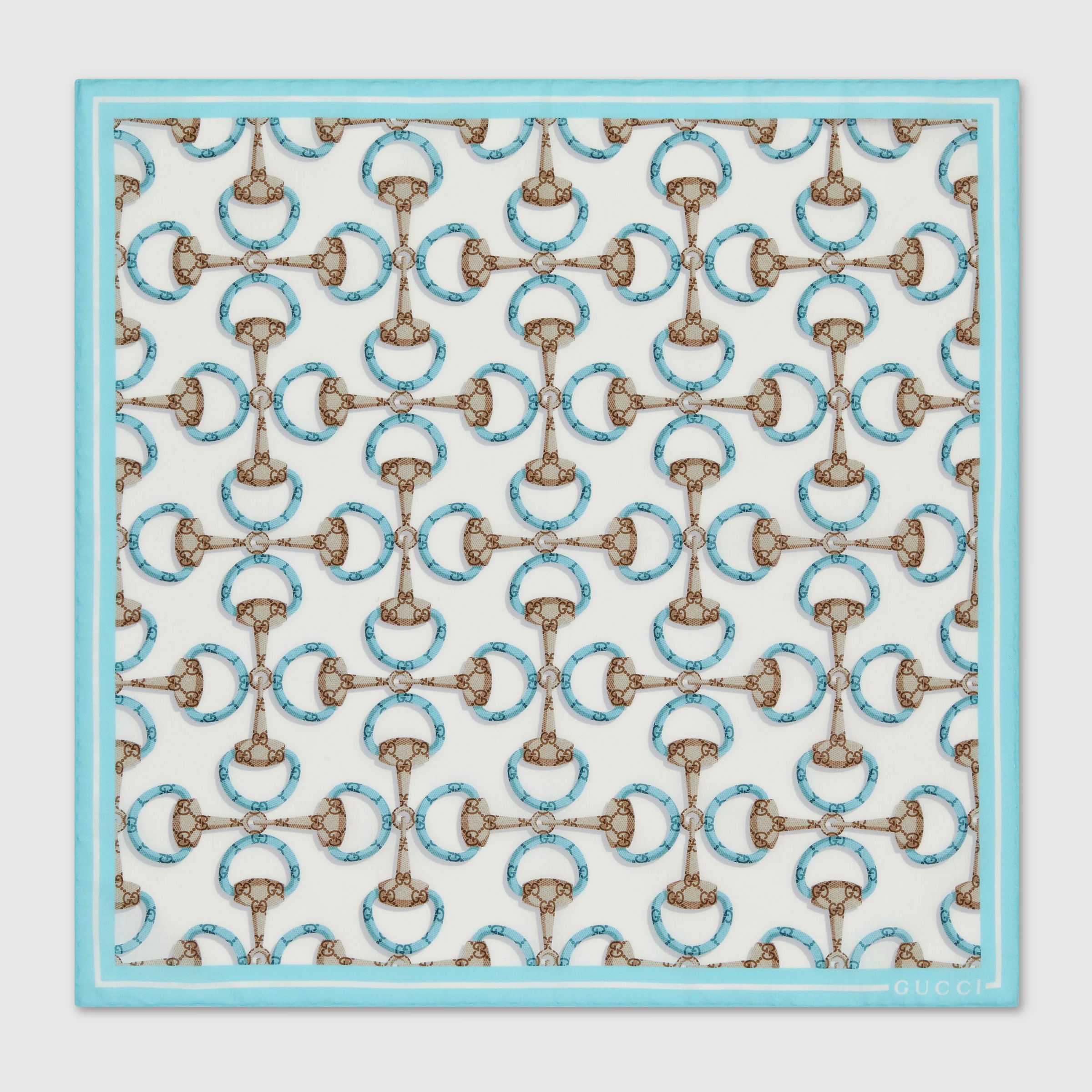 日本限定！GUCCI ホースビットプリントコットンハンカチ 日本限定 ホースビット プリント コットン ハンカチ ・ブルー