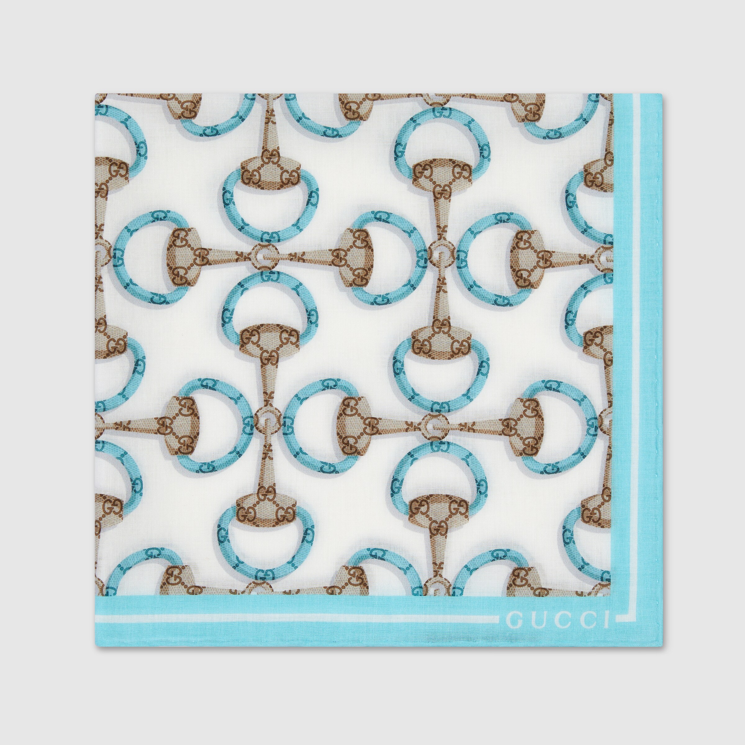 日本限定！GUCCI ホースビットプリントコットンハンカチ 日本限定 ホースビット プリント コットン ハンカチ ・ブルー