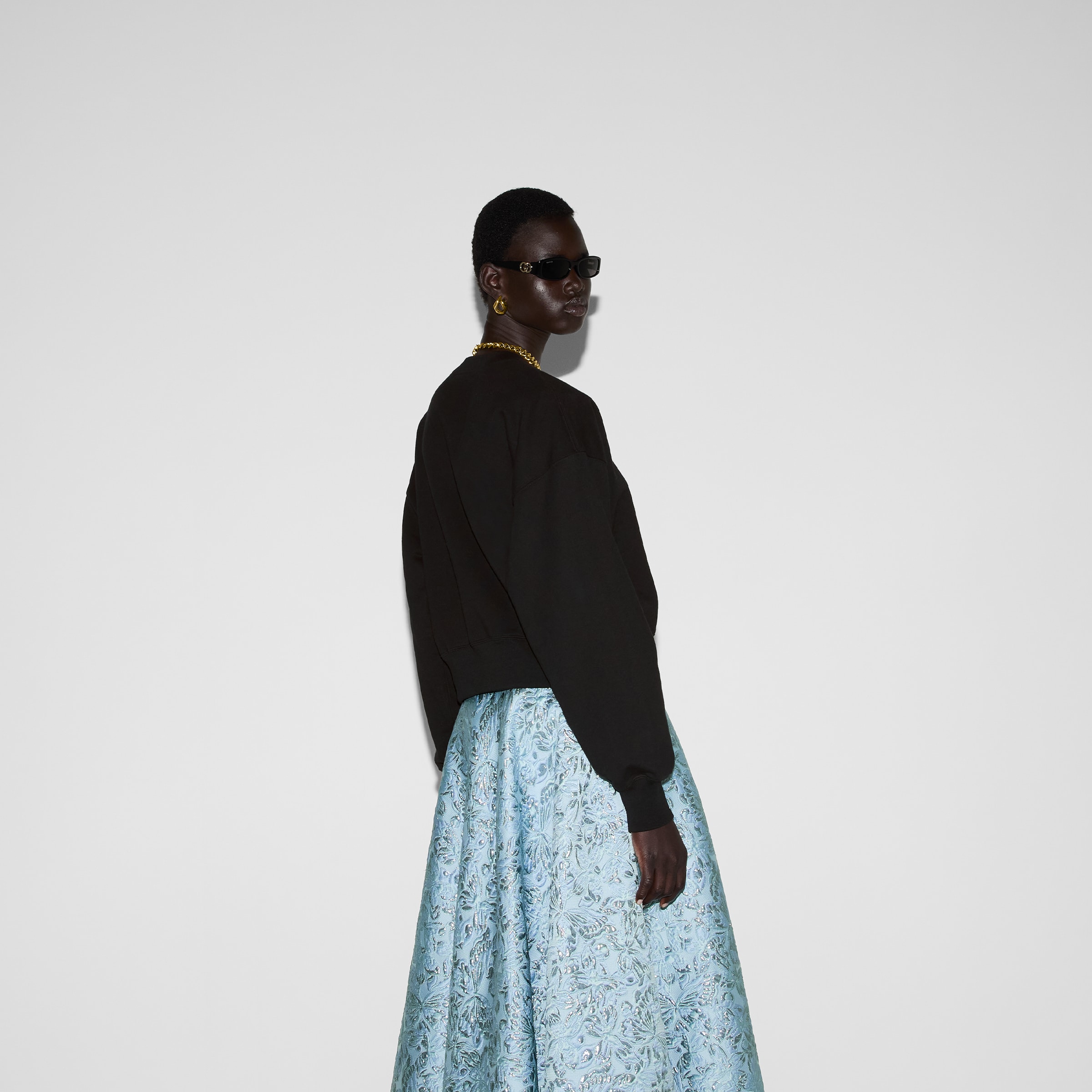 Printed cotton jersey sweatshirt in black | GUCCI® US