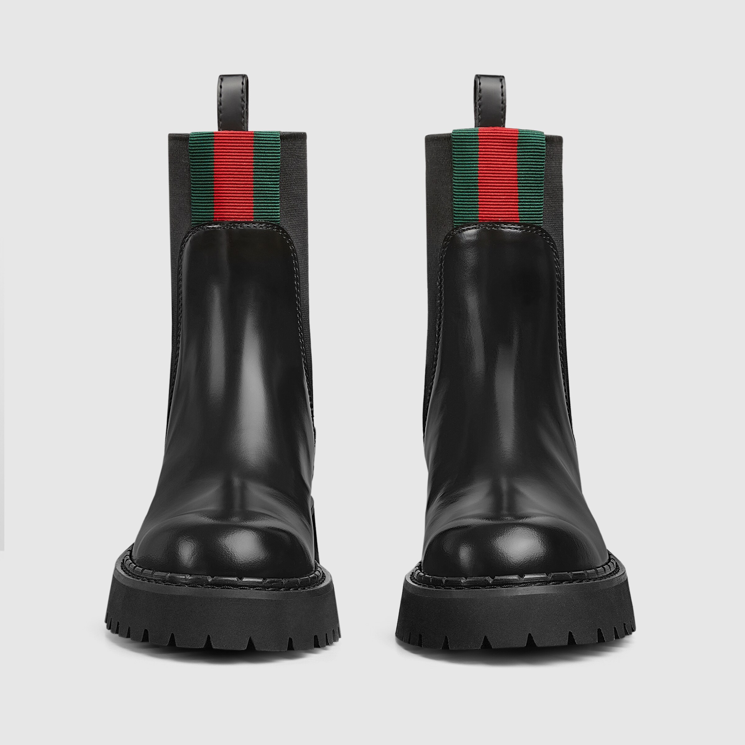 Women's boot with Web in black leather | GUCCI® US