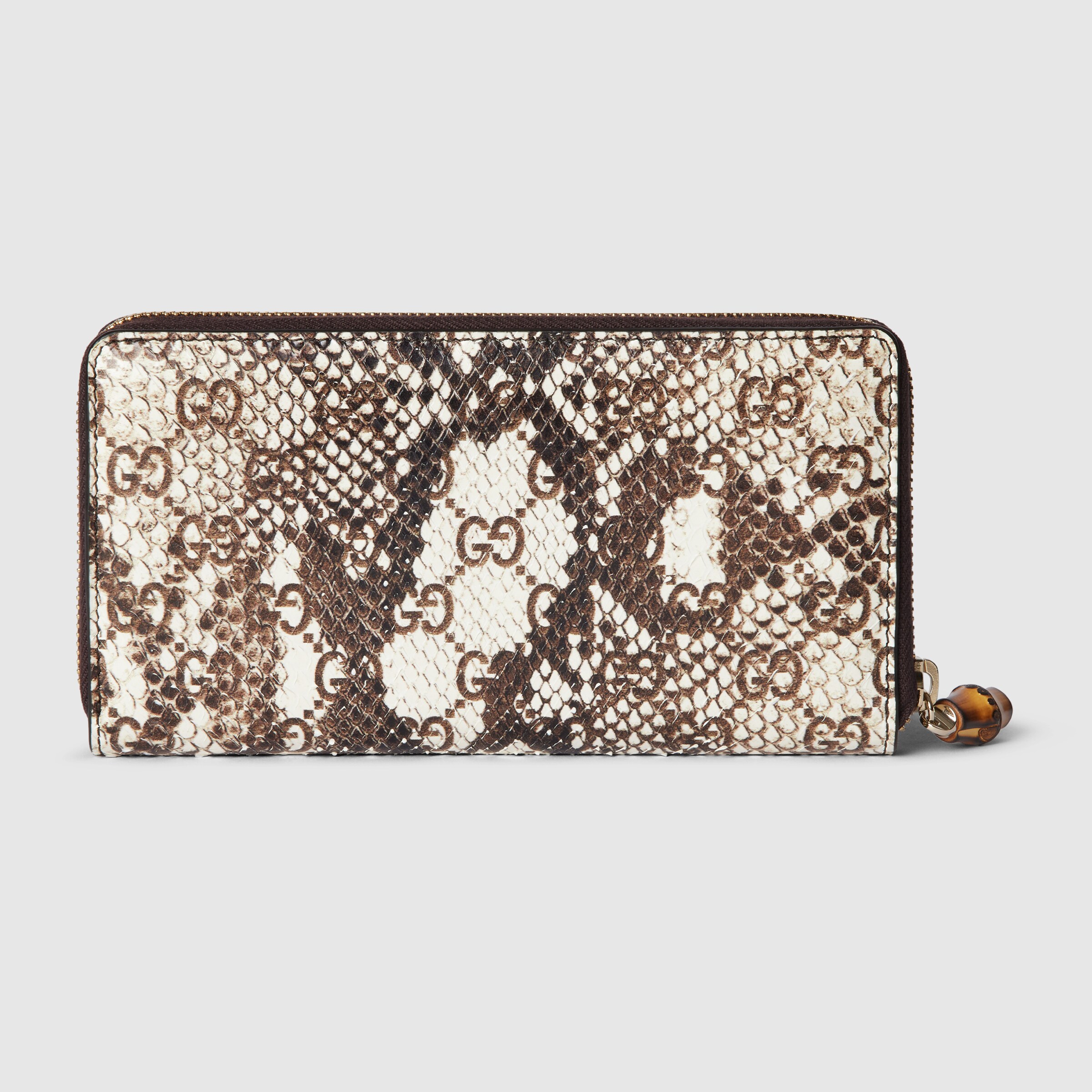 箱/保存袋付き GUCCI パイソン ラウンドジップ長財布 バンブー付き パイソン ジップアラウンドウォレット ・ブラウン