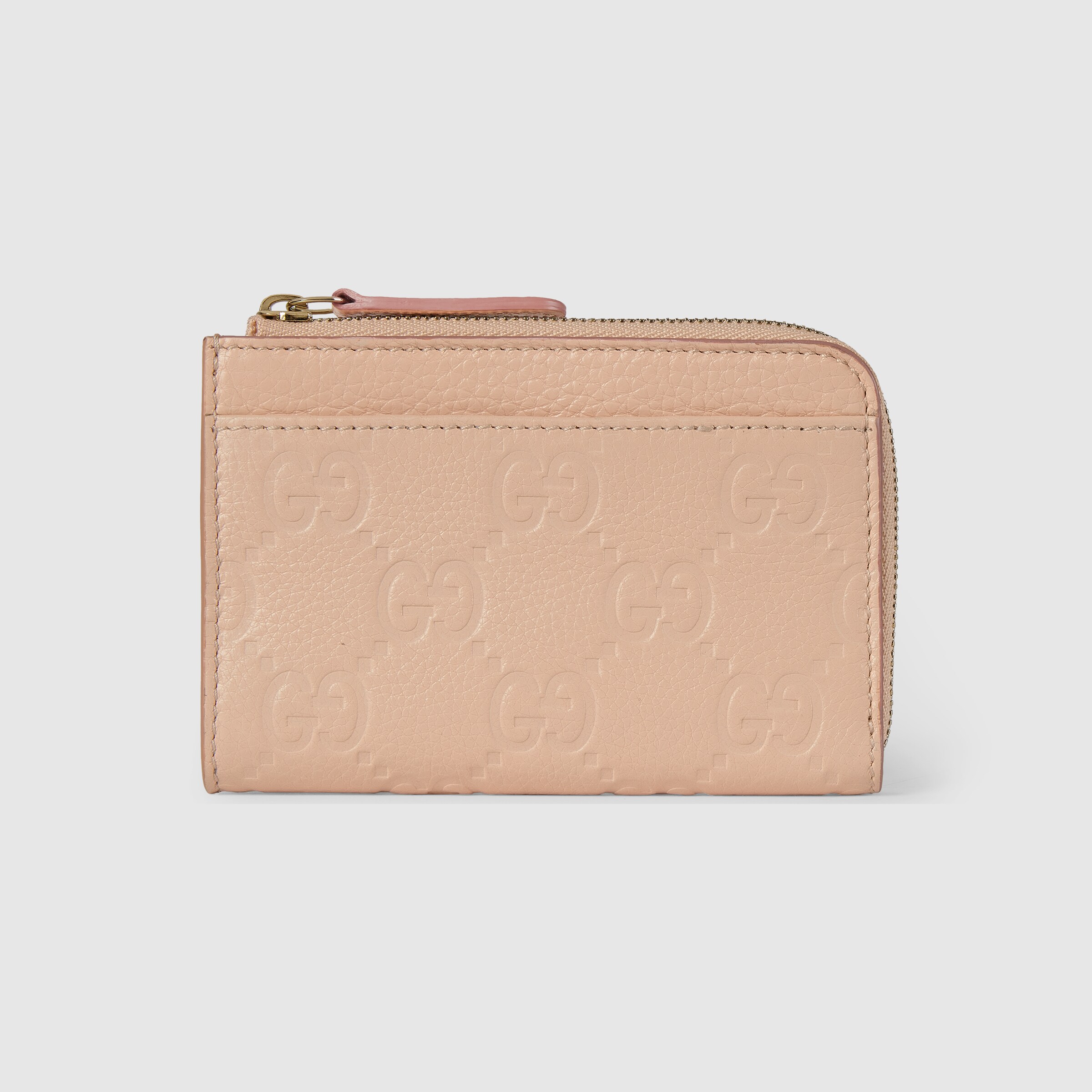 GG Emblem zip card case in light pink leather | GUCCI® US