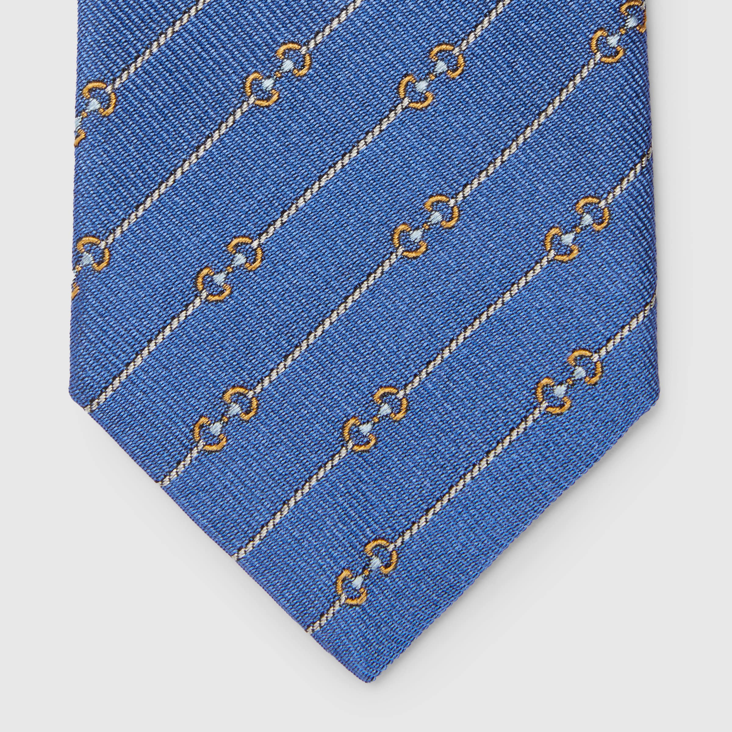 Horsebit silk jacquard tie in blue and yellow | GUCCI® US