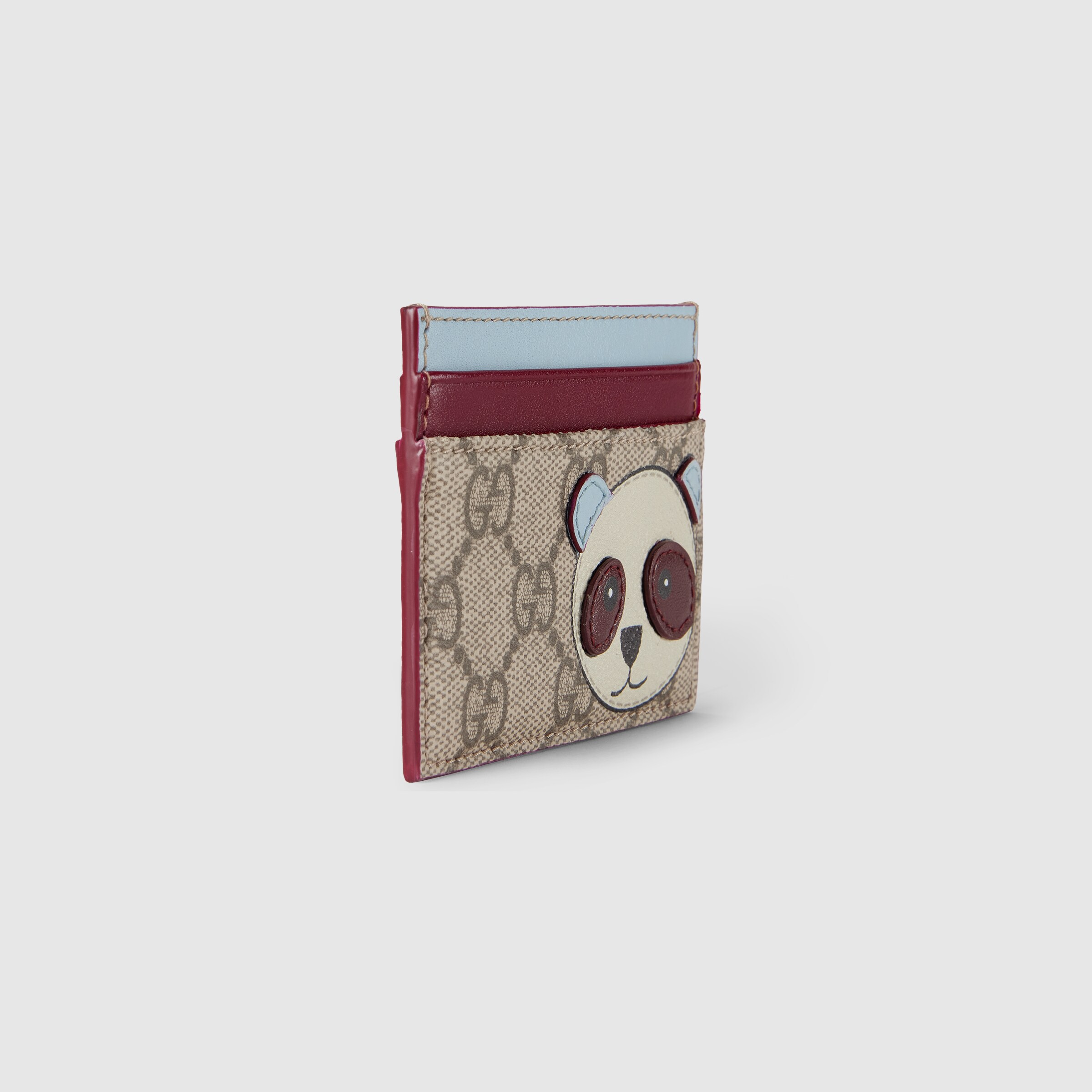 Bi-color GG card case with panda detail in beige and dark