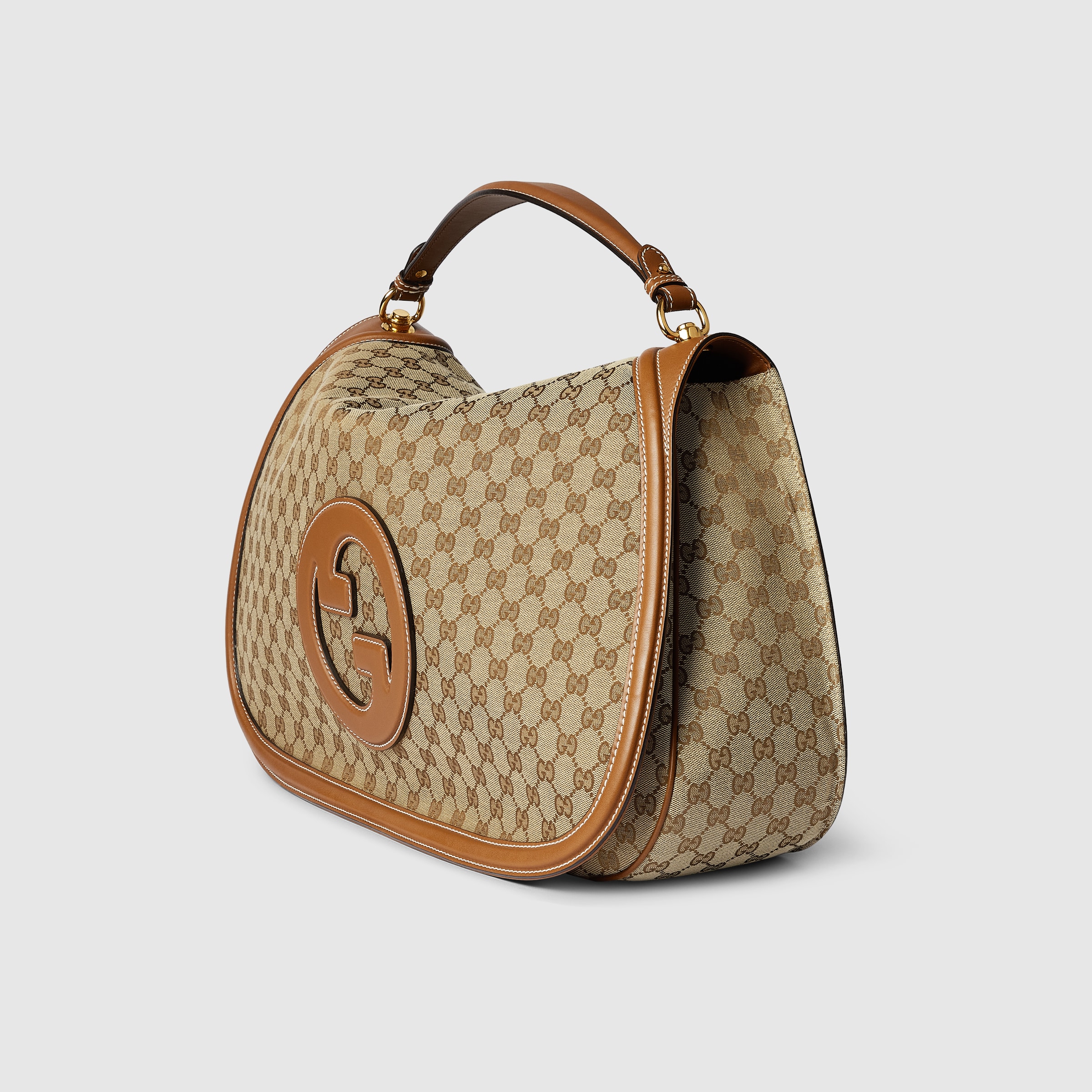 Gucci Blondie large top handle bag in beige and dark brown GG canvas ...