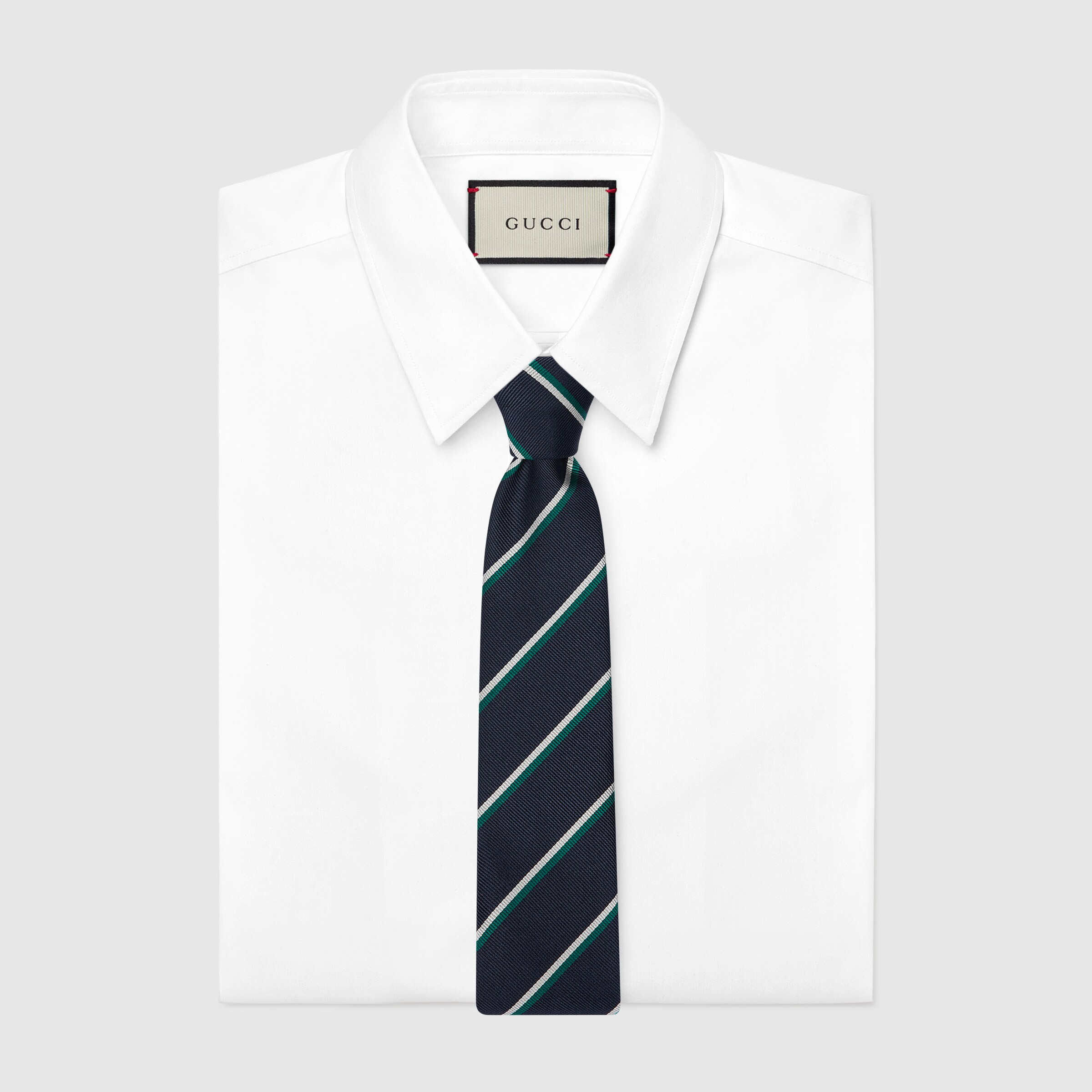 kumi　ジェニス Embroidered silk jacquard tie in dark blue, green and white