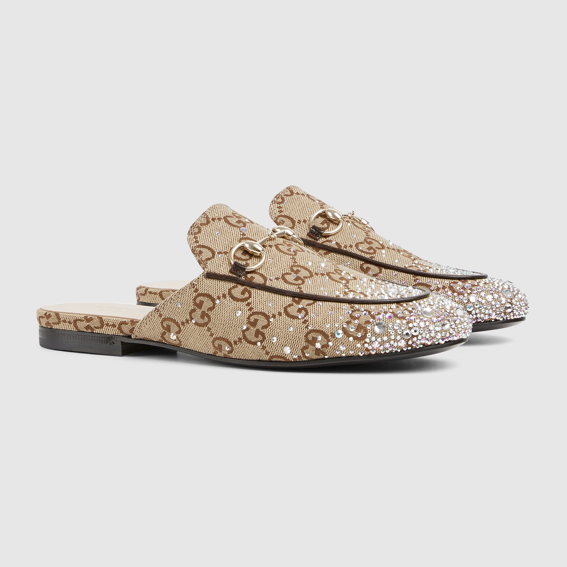 GUCCI ベージュ ミュール Women's Princetown slipper with crystal Horsebit in beige