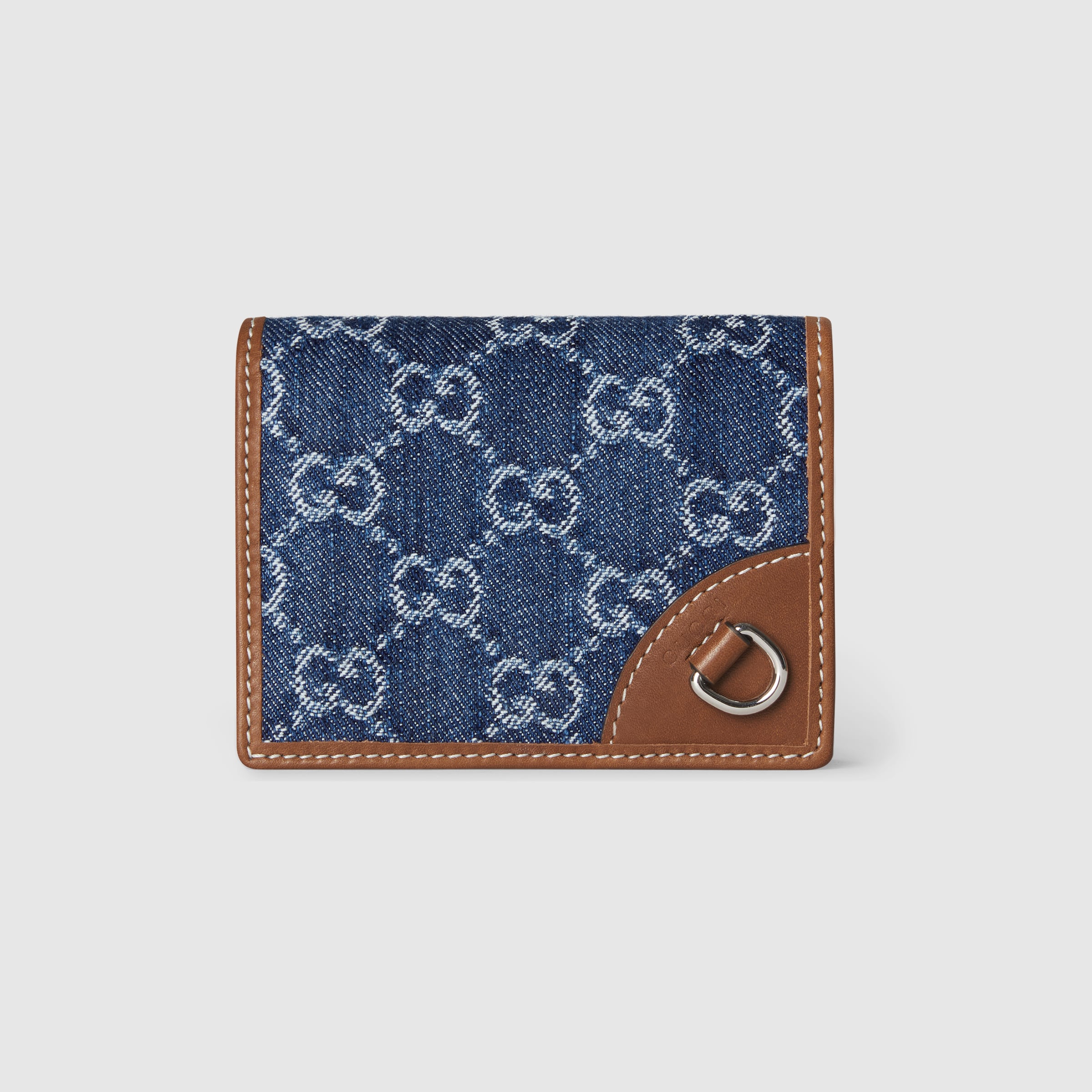 良品✨GUCCI Compact Wallet Leather Navy GUCCI GG Monogram Navy Blue Leather Coated Canvas Compact Bifold