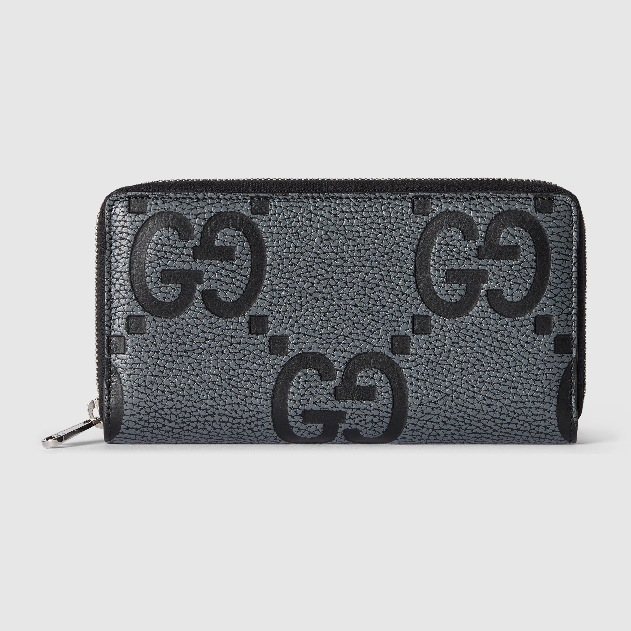 GUCCI ブラック 二つ折り財布 チェッカーパターン ジャンボ GG ジップアラウンドウォレット ・ダークグレー