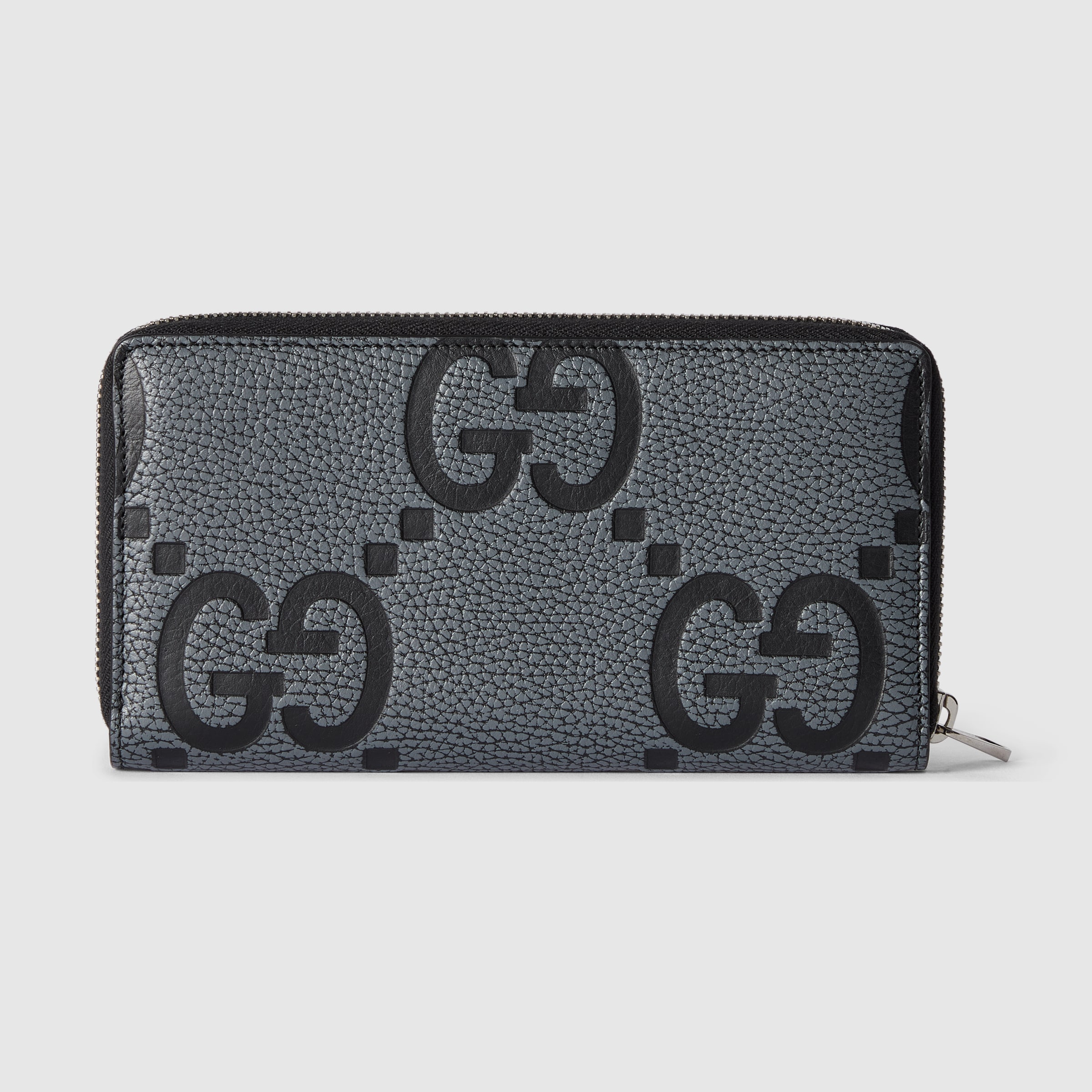 【極美品】GUCCI 長財布 GGエンボス パンチングレザー ラウンドジップ ジャンボ GG ジップアラウンドウォレット ・ダークグレー